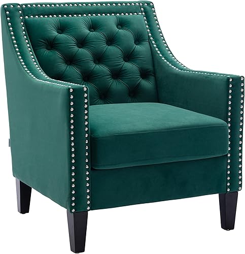 Miniatura 8 de Accent Chairs - Silla decorativa de terciopelo moderna de mediados de siglo con cabezas de clavos, silla de sala de estar con patas de madera