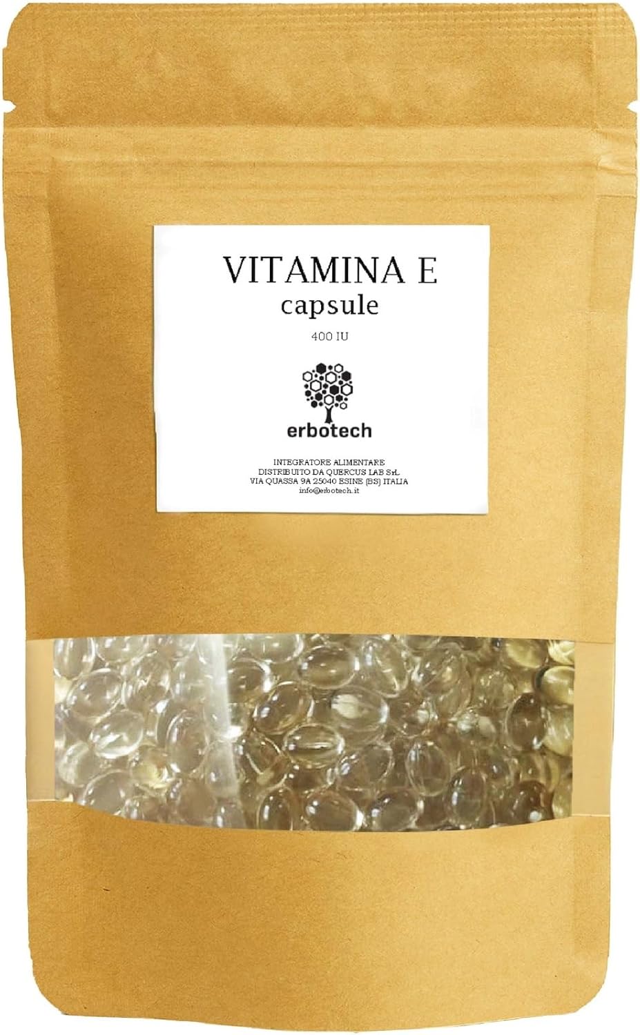 Erbotech, Vitamin E, pack of approx. 100 capsules, 400IU, vitamin E supplement, protects cells against oxidative stress, 72 g