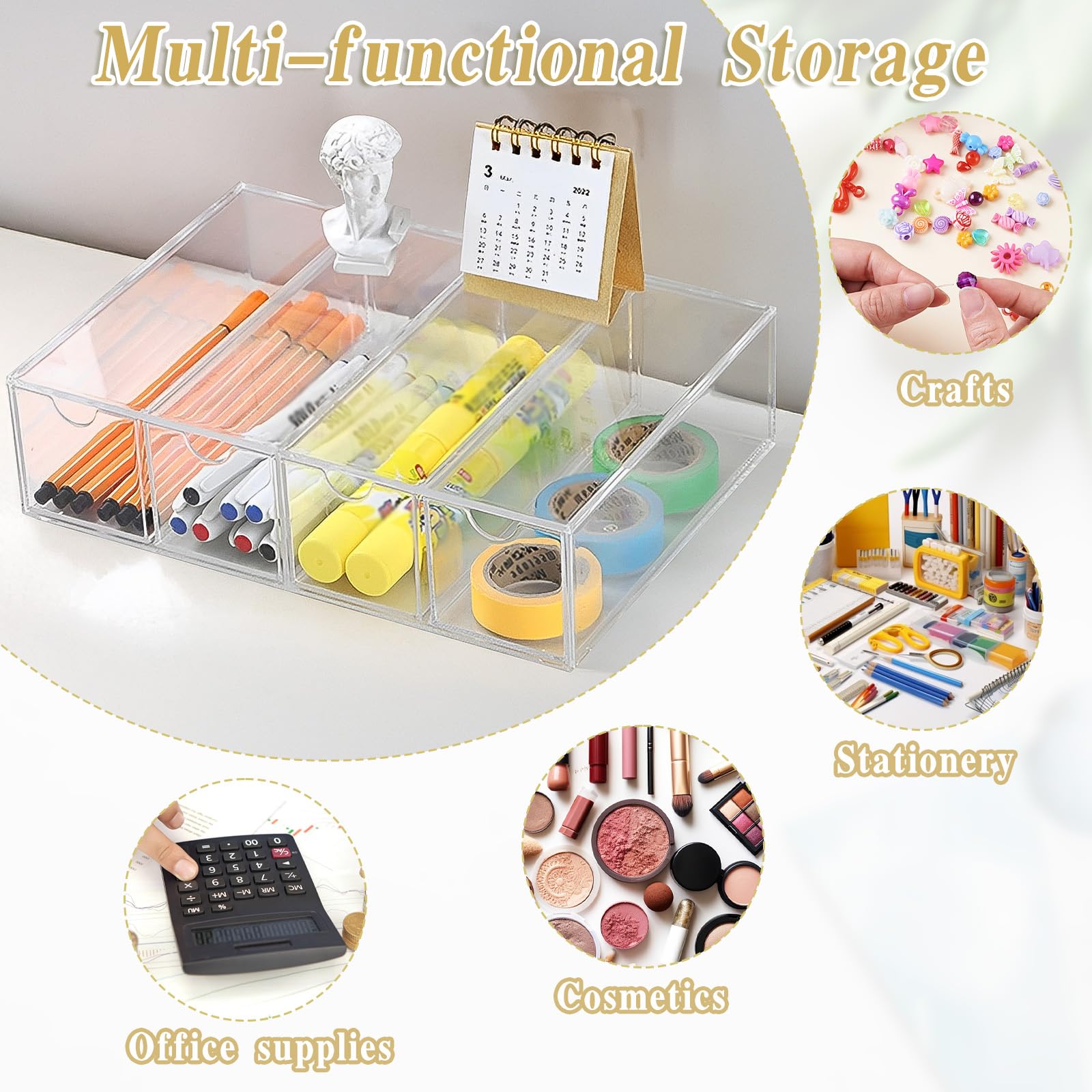 Organizer da scrivania con 10 cassetti, organizer per trucchi in acrilico trasparente, impilabile, con cassetto rimovibile, adatto per riporre cosmetici, gioielli, occhiali da sole e forniture
