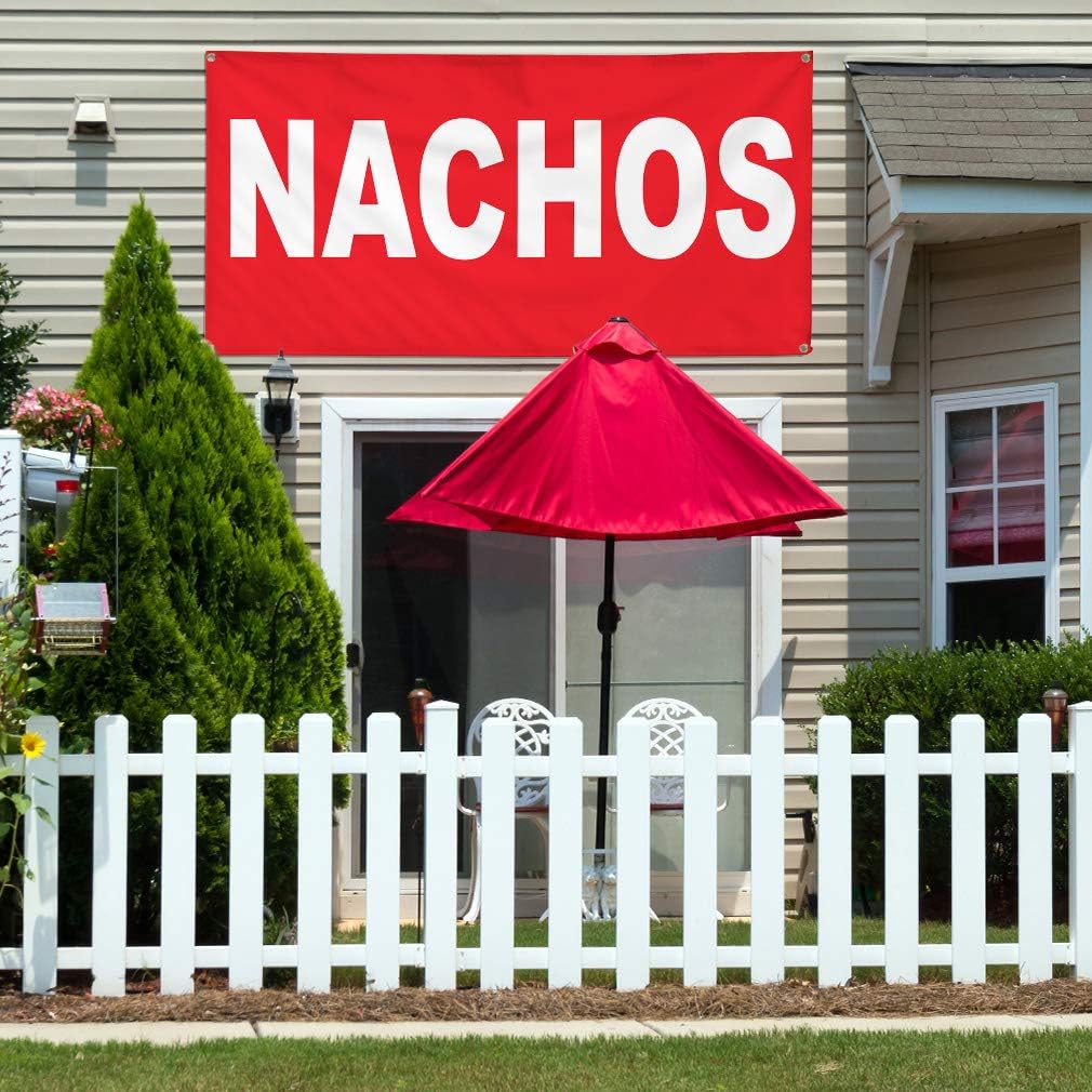 Vinyl Banner Multiple Sizes Nachos Red Background Food Bar Restaurant Truck Restaurant & Food Outdoor Weatherproof Industrial Yard Signs 4 Grommets 24x36Inches