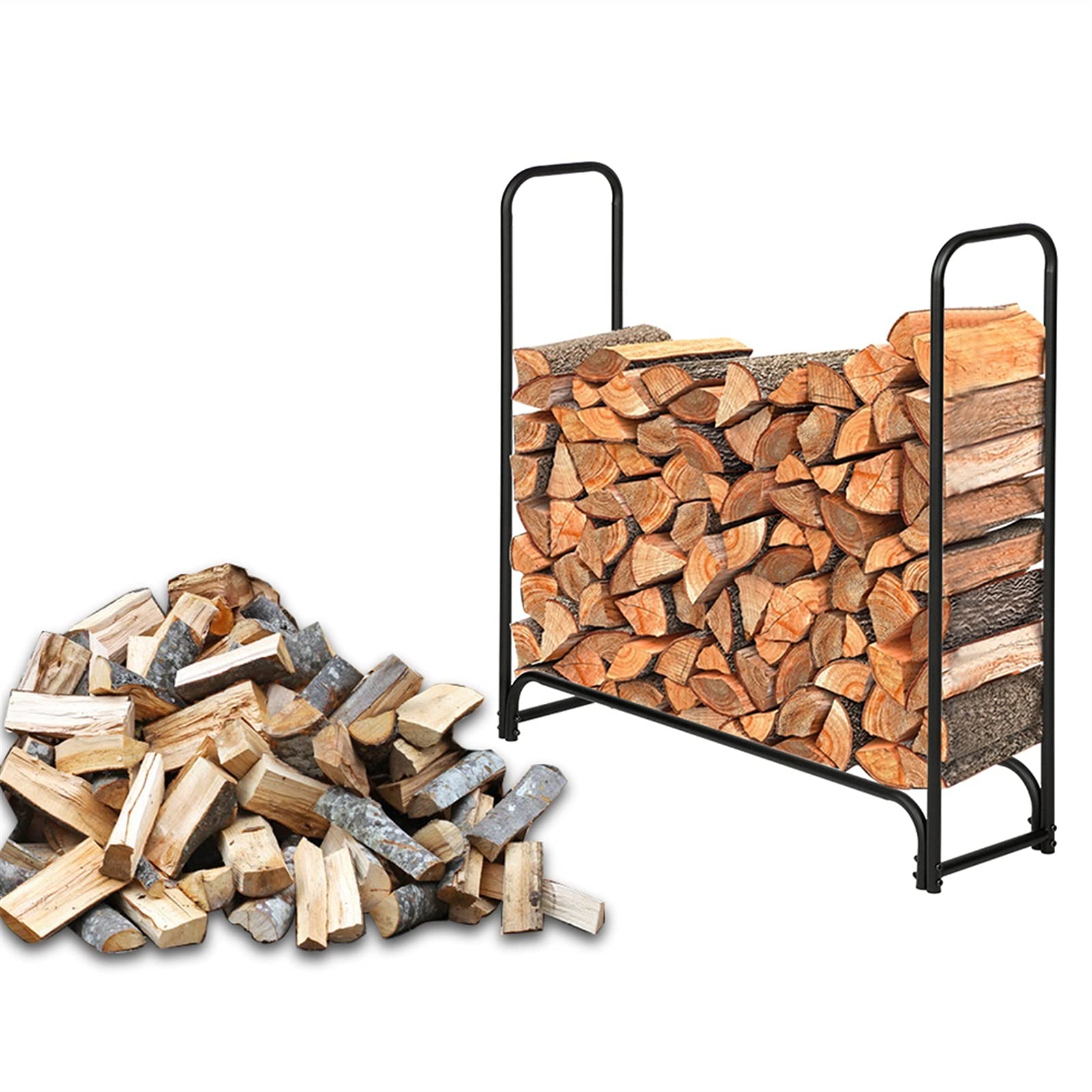 Support à bois de chauffage intérieur extérieur avec étagère de rangement en fer