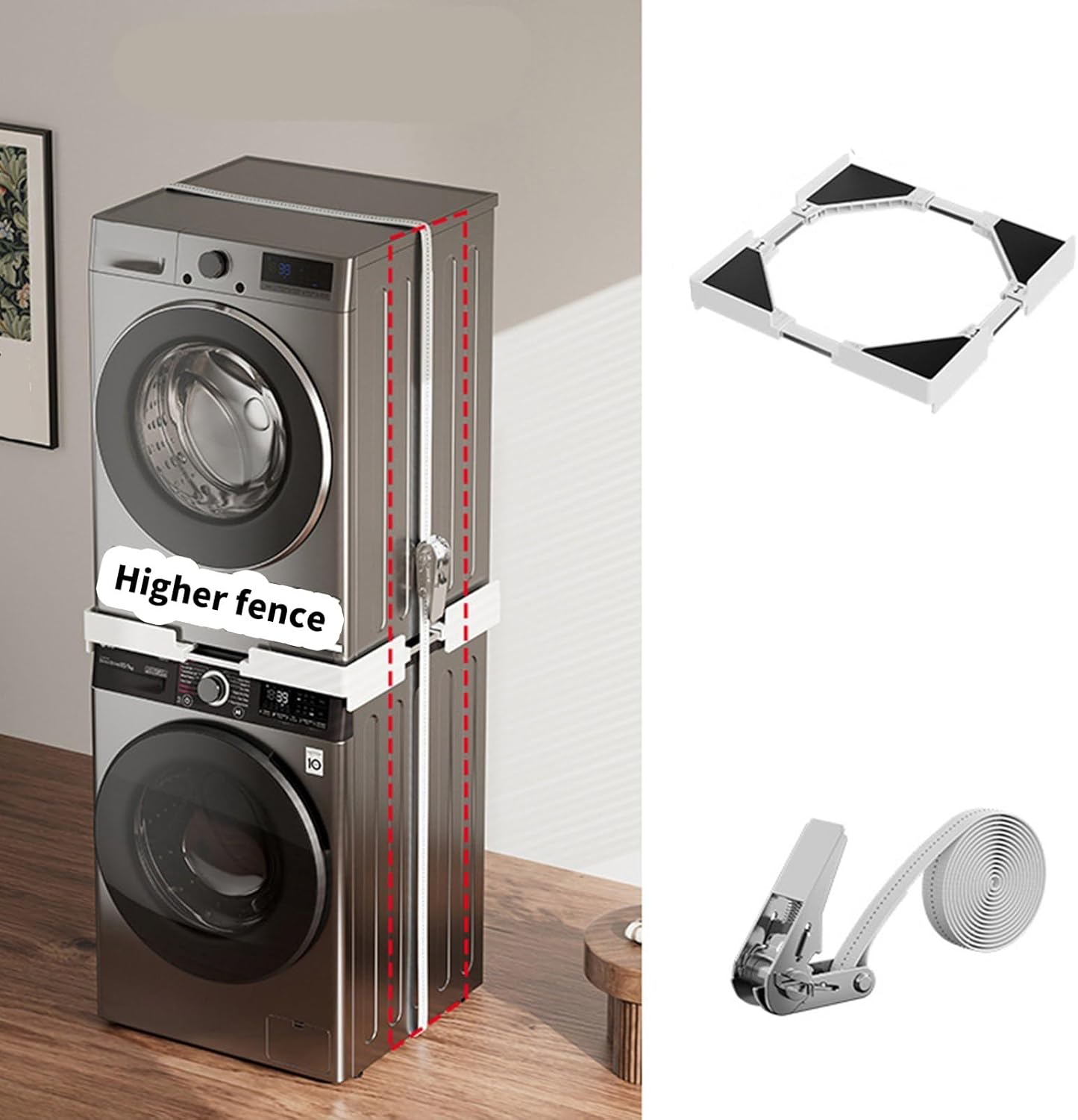 Heavy Duty Stackable Laundry Rack Noise-Reducing Washer Dryer Frame Adjustable Fridge Base with Removable Drying Shelf Retractable Drying Rack Laundry