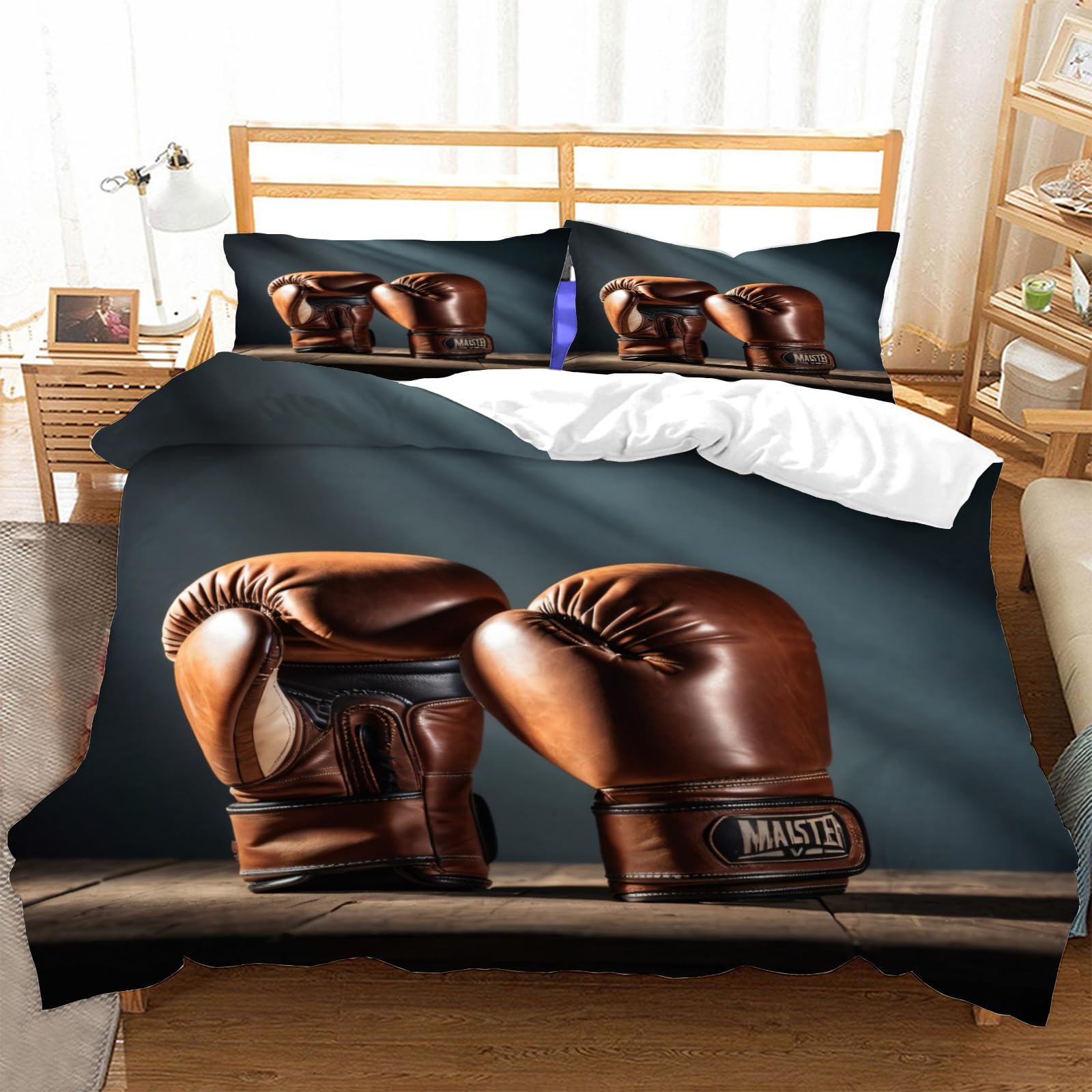 Housse de couette 240x260 gants de boxe parure de lit microfibre zippée