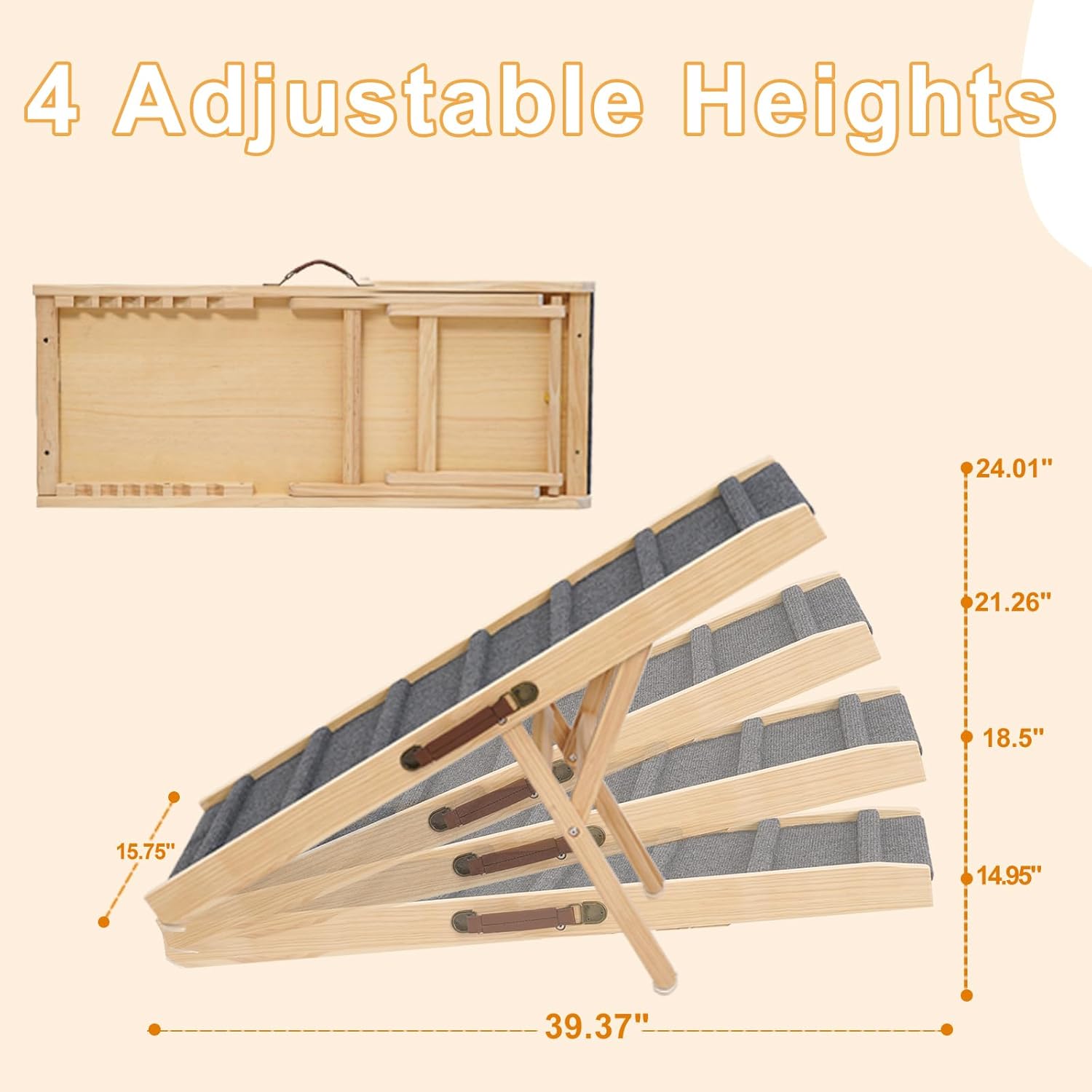 Large Dog Pet Ramp 4 Adjustable Height from 14.95'' to 24