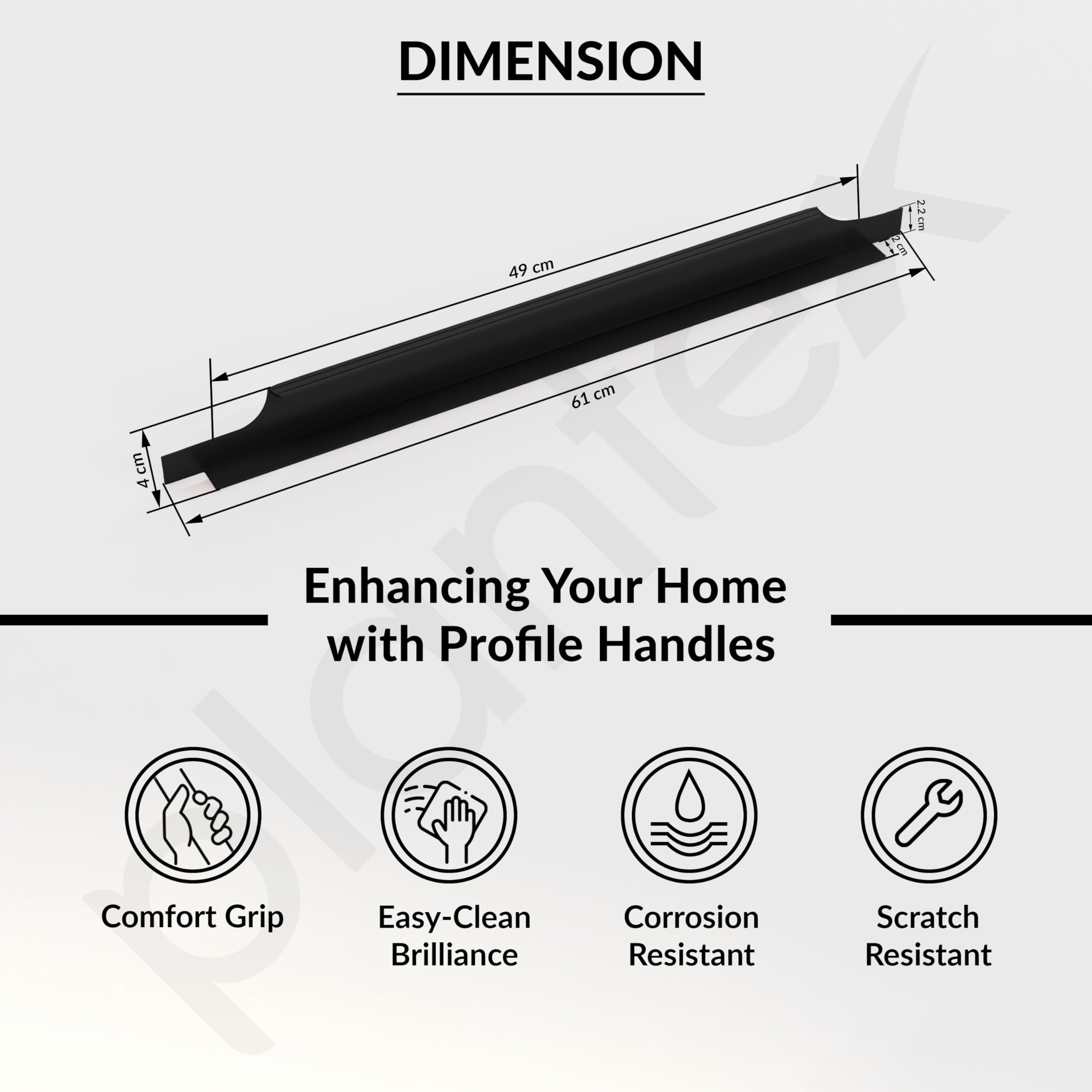Plantex Profile Handles - Black Kitchen Drawer Pulls -3 Plantex Profile Handles - Black Kitchen Drawer Pulls -3