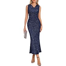 HomRain Sparkly Cowl Neck Cocktail Dresses for Women Evening Party Sleeveless Formal