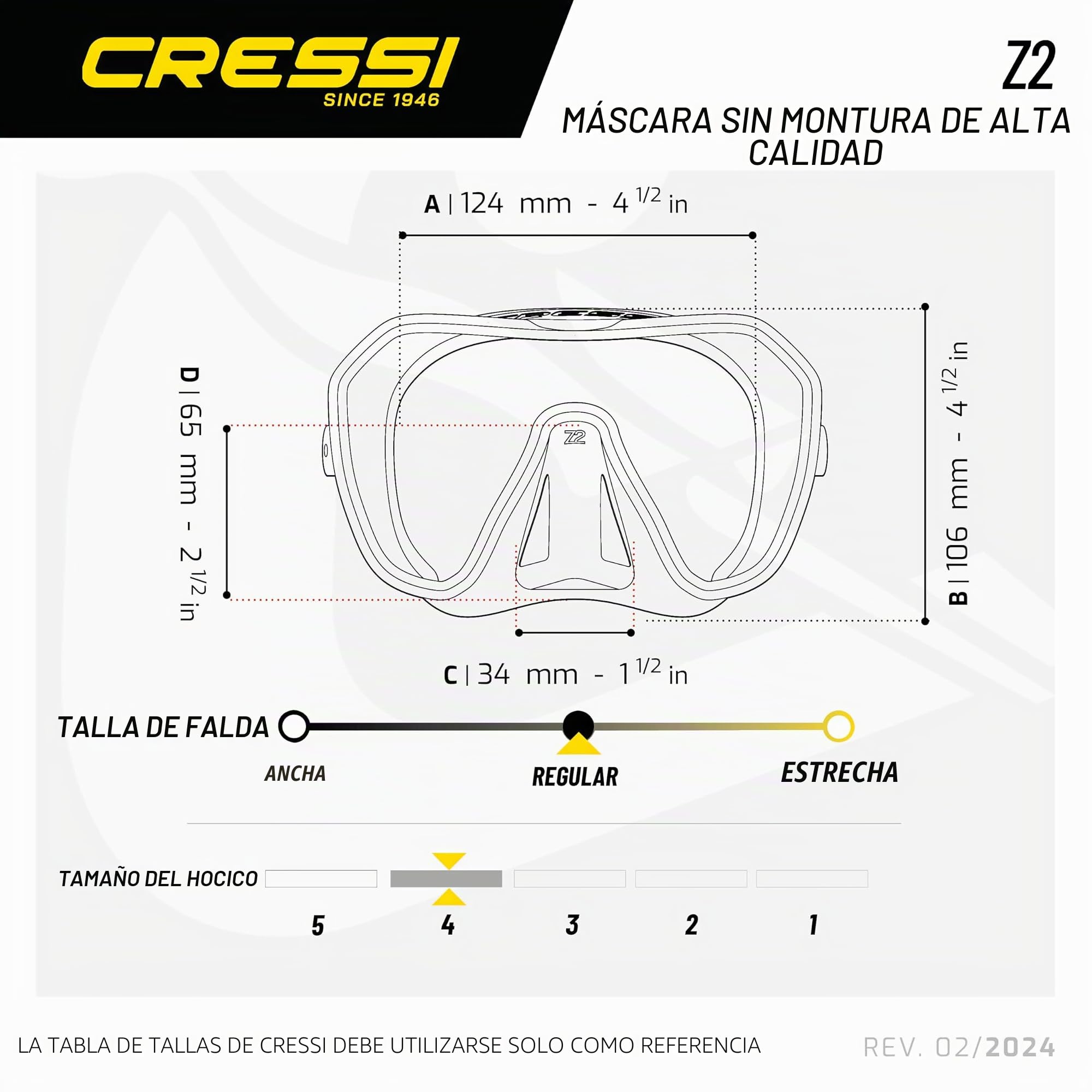 Cressi Máscara de buceo sin marco para adultos, lente mono de visión amplia, bajo volumen interno, silicona suave pura, Z2: diseñada en Italia por Cressi