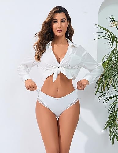 Miniatura 6 de Avidlove Ropa interior para mujer con ribete de encaje, calzoncillos clásicos con espalda cruzada, 4 paquetes