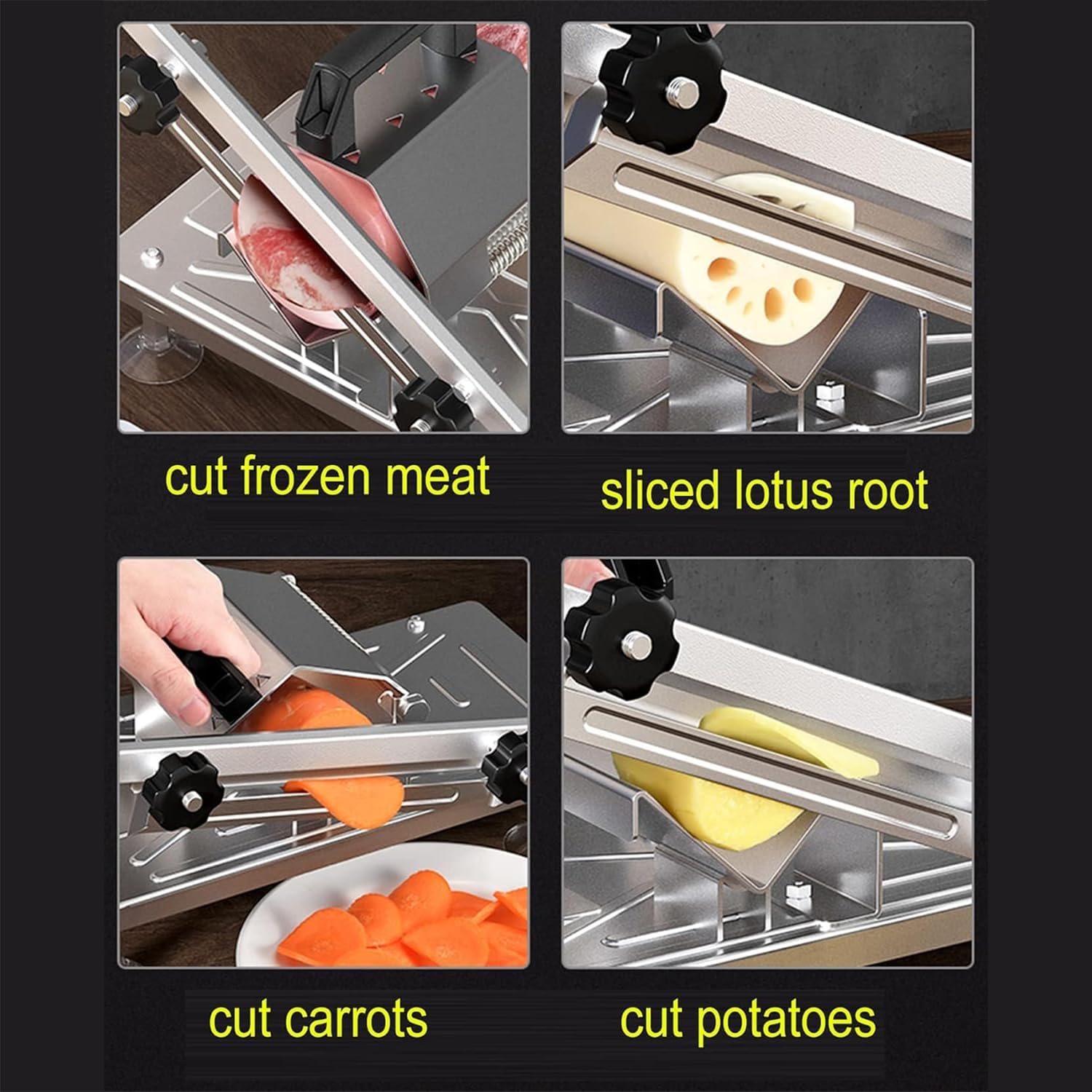 ERICAT Manual Meat Tenderizer, Meat Slicing Machine with 4 Suction Cups & 10 Frozen Meat Bags, Double Bearing Design and 0.3-8mm Thickness Adjustment, Adjustable Knob and Save Time, for Frozen Meat