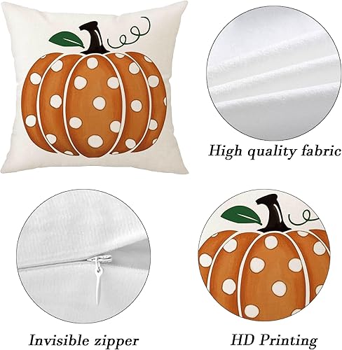 Miniatura 5 de Aitukang Fundas de almohada de otoño de 18 x 18 pulgadas, diseño de rayas de calabaza naranja, funda de almohada decorativa de otoño de Acción de