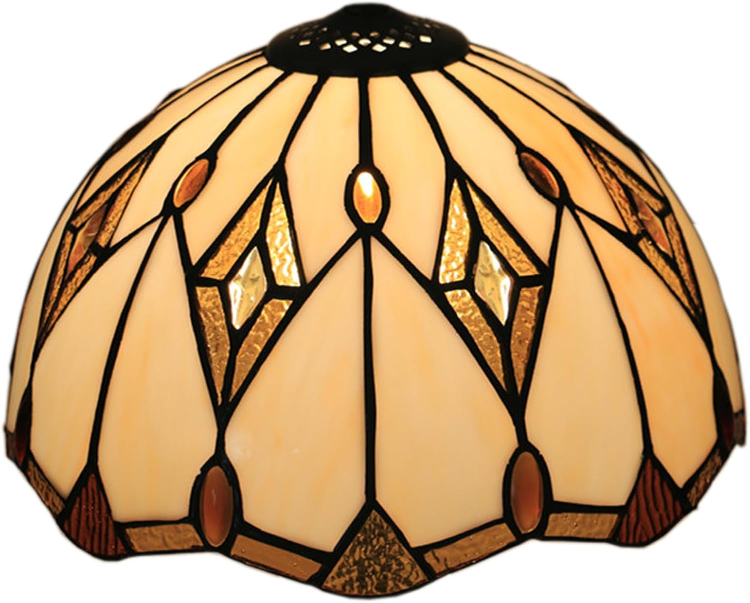 Tiffany Lamp Shade Replacement 12 Inch Cream Baroque Stained Glass Lampshades Only with Cap Beige Mission Gold Rhombus Glass Beads Light Cover fit for Table lamp Pendant Light Ceiling Fixture