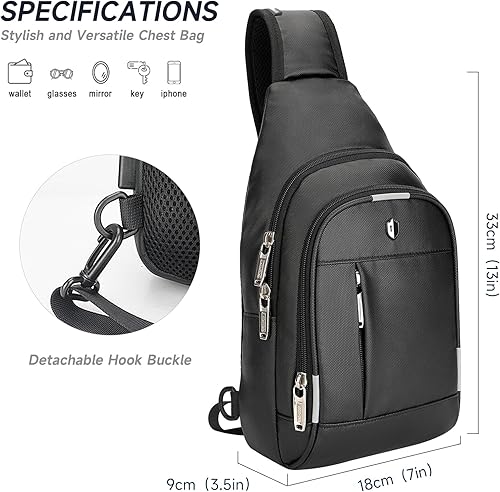 Miniatura 4 de Crossbody Bag Men,Sling Bag with USB Charging Port&Reflective Strips, Water-Resistant Switch 2 Shoulder Bag Small Backpack Daypack for Travel,