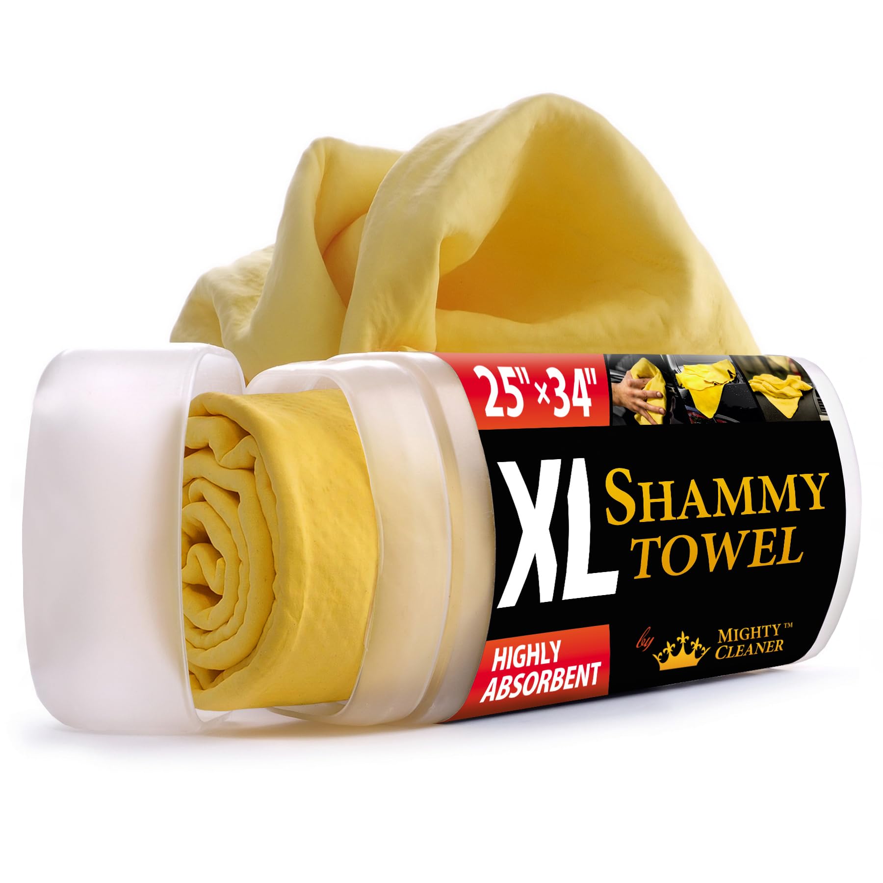 Mighty Cleaner Premium Shammy Towel for Car - XL Size - (25” x 34”) - Super Absorbent Chamois Cloth for Car - Scratch-Free Car Shammy Towel - Leaves No Streaks and Spots - Reusable