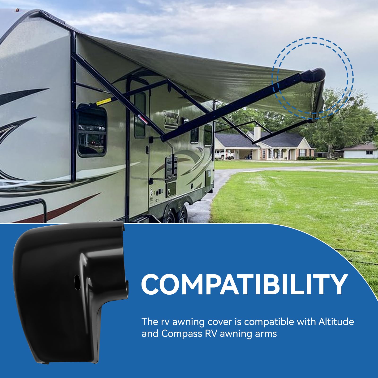 Rv Awning End Cap Replacement for Carefree of Colorado Compass/Altitude Idler (LH) Cover Kit R001932006 Carefree Awning Parts, Black - 3