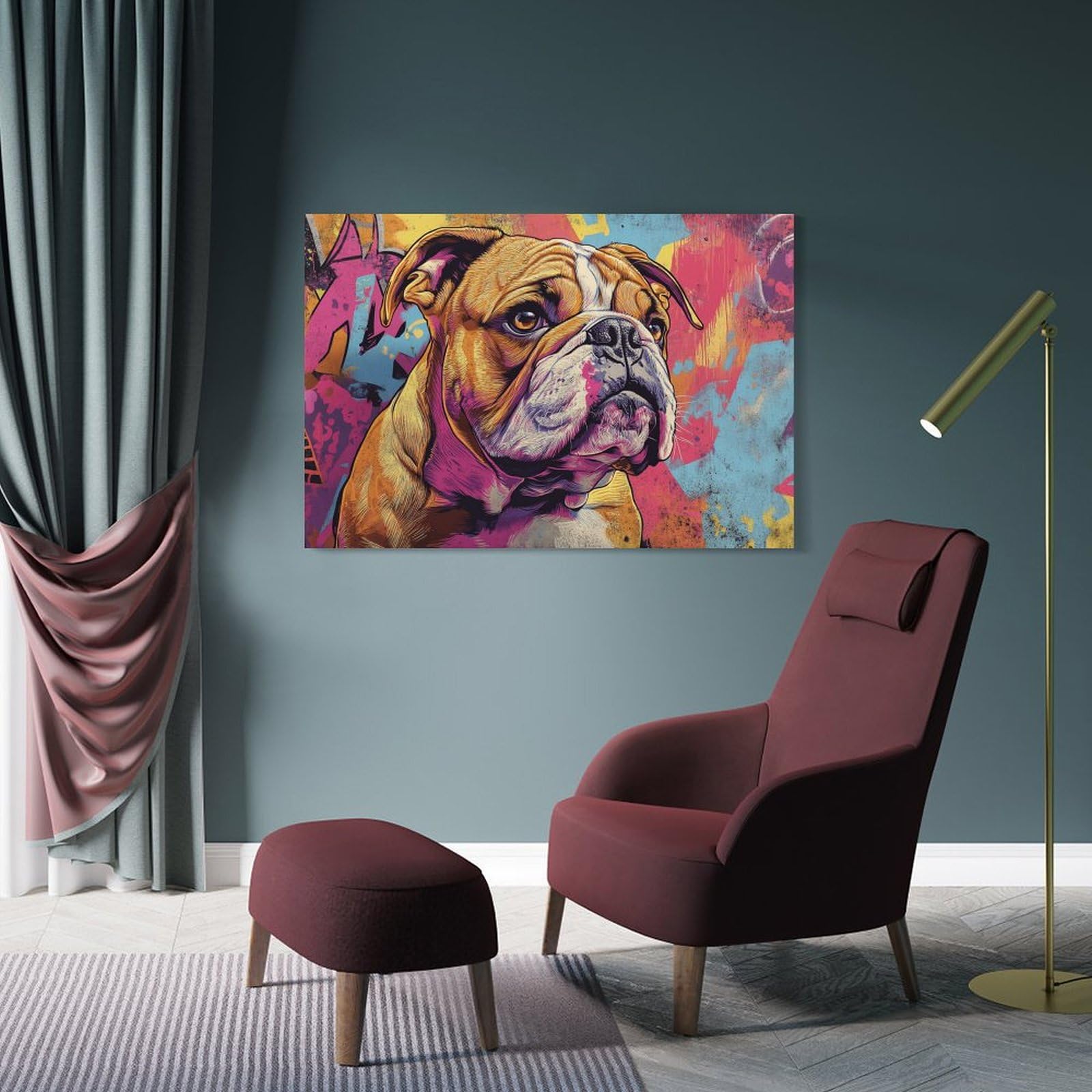 ZHUICHENG BULLdog obraz na płótnie / mural / sztuka ścienna - obraz olejny 3D do salonu, sypialni i biura. Trwałe kolory i łatwa konserwacja 20x30 cali (50x75 cm)