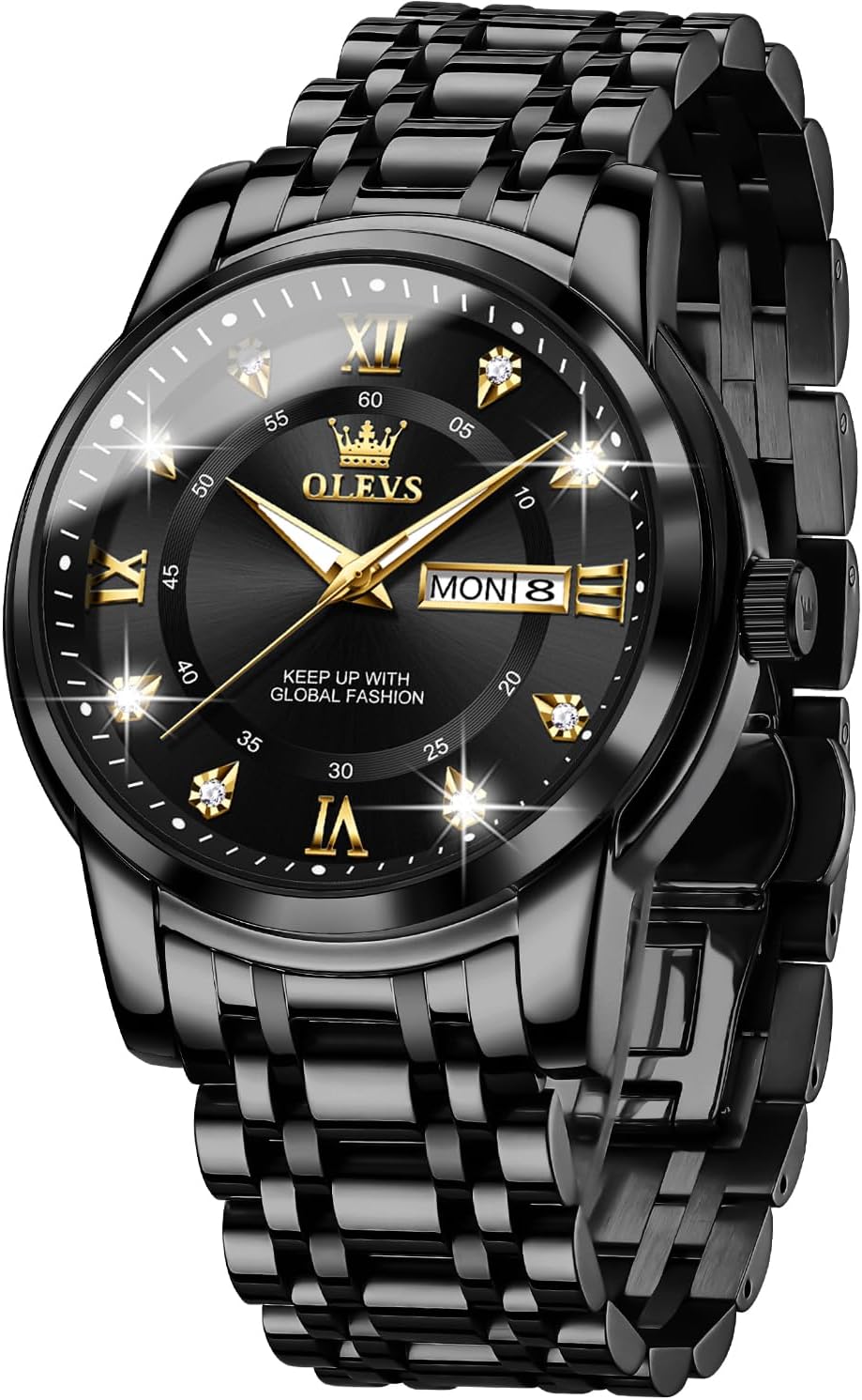 - Men Watch Blue Gold Analog Quartz Stainless Steel Waterproof Luminous Date Luxury Casual Watch