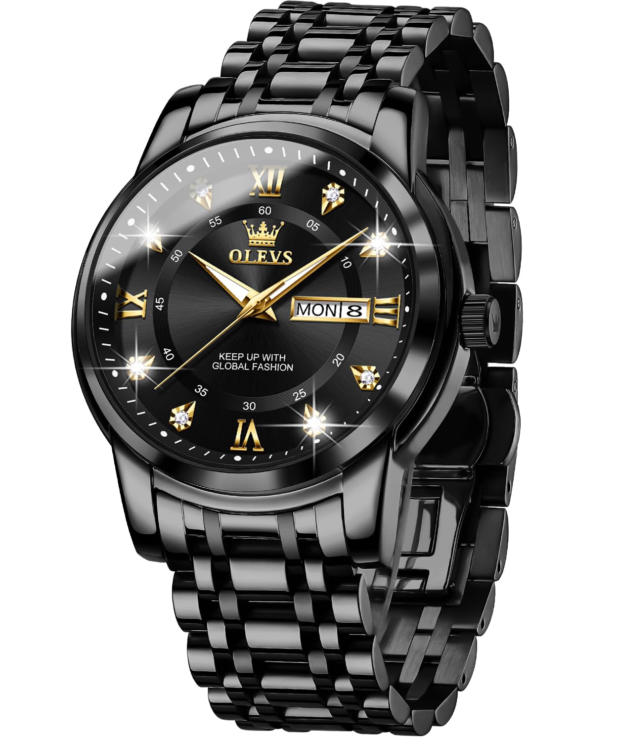 OLEVS Men Watch Blue Gold Analog Quartz Stainless Steel Waterproof Luminous Date Luxury Casual Watch