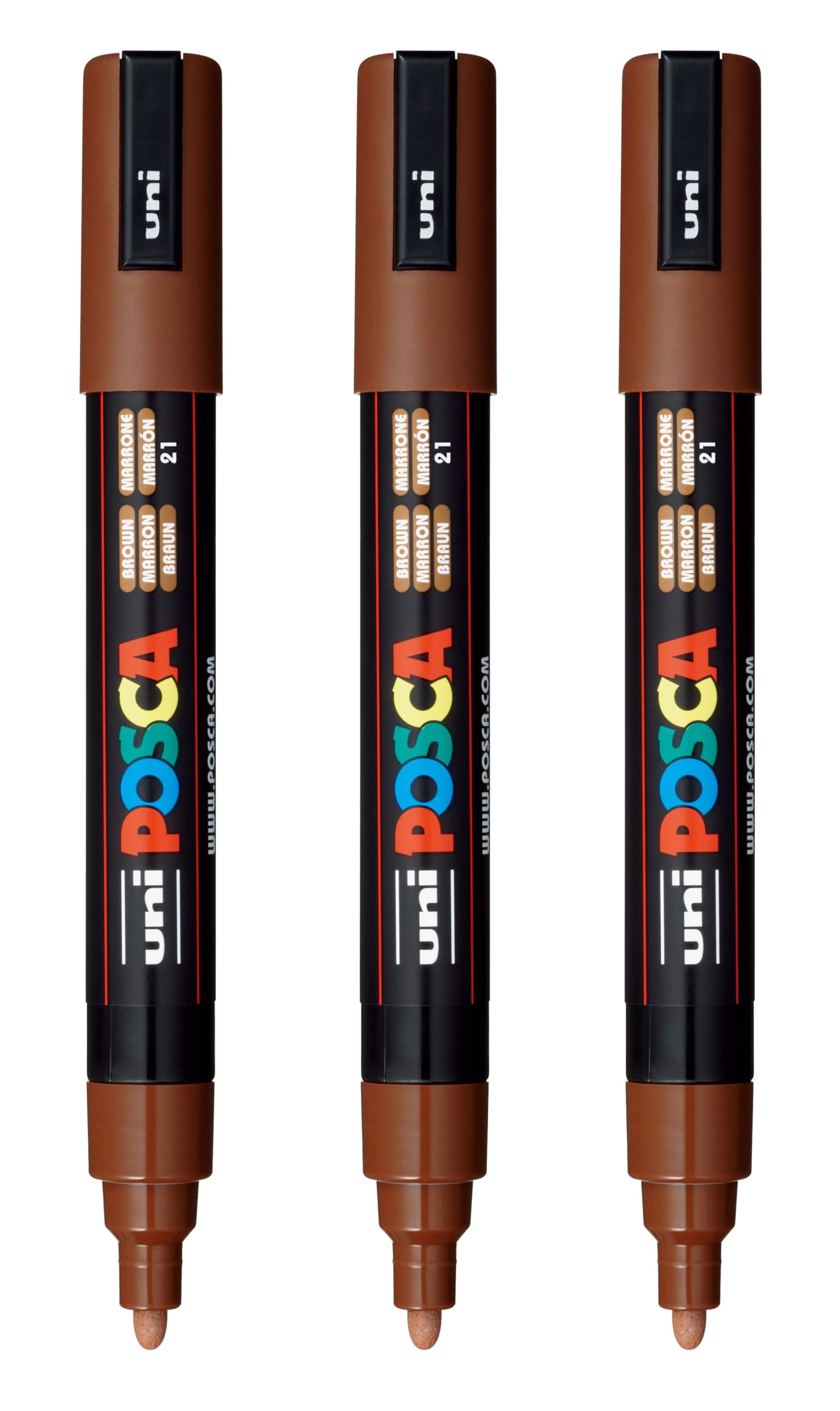 posca PC-5M Water-Based Paint Markers, Reversible Medium Tip (1.8-2.5mm), Brown, 3 Count