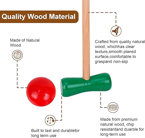 Miniatura 3 de GOTHINK Juego de croquet para 4 jugadores con bolas de madera para adultos y niños, juegos de verano al aire libre para escuela, campo, día de