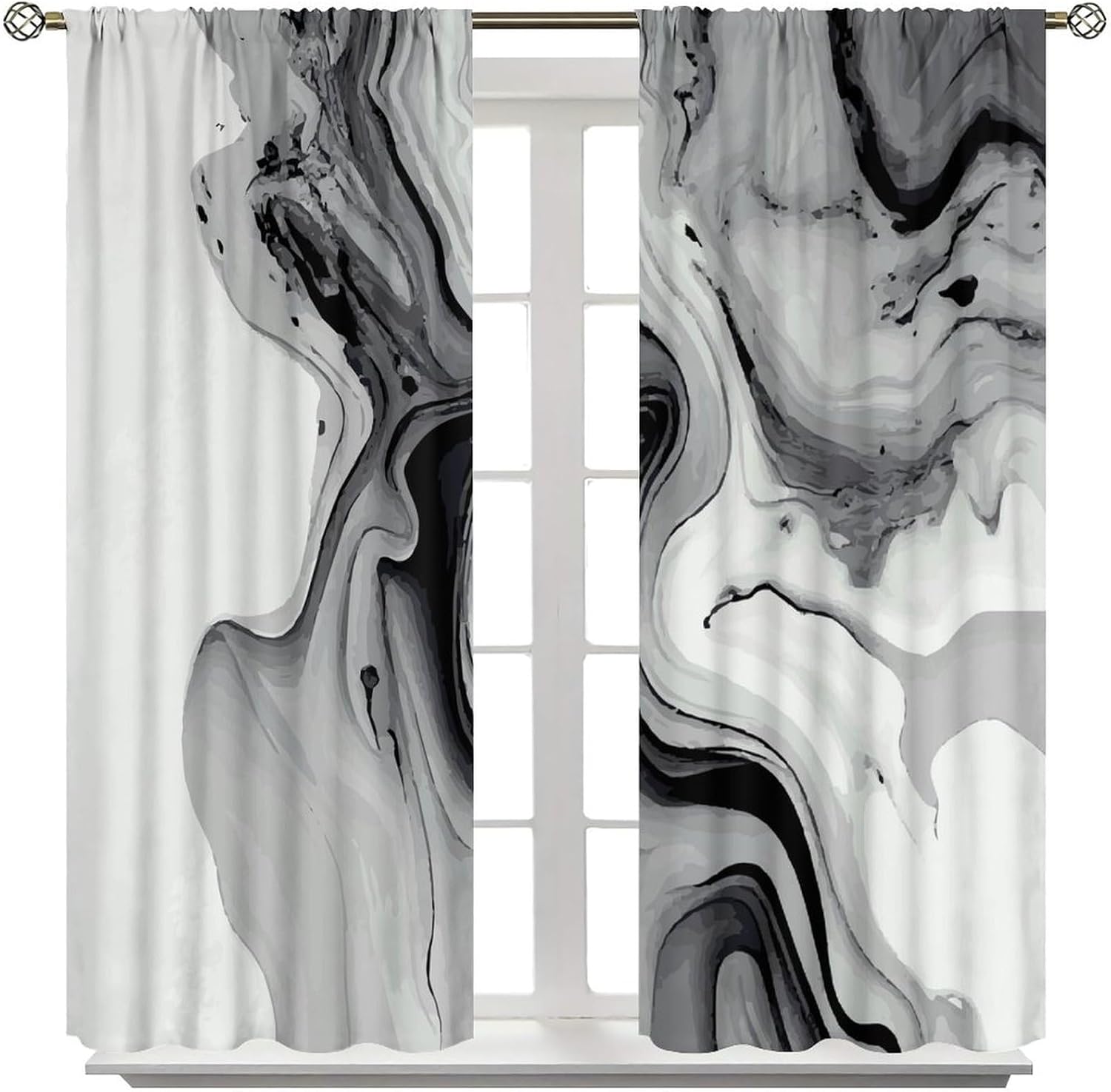 Marble Curtains, Black and White Gray Marble Modern Ink Abstract Texture Art Print Window Treatments Drapes for Bedroom Living Room Home Decor,2-Panel Set & Rod Pocket84x84in