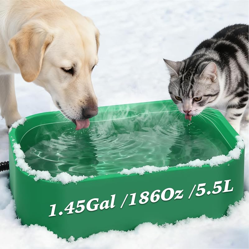 Tigela de Água Aquecida para Cães e Gatos Qvamodo com Base Antiderrapante e Cabo Antimordida, 5,5 L, Verde