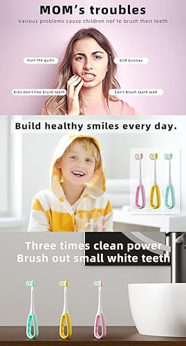 Miniatura 7 de Cepillo de dientes de 3 caras para niños, cerdas suaves, cepillo de dientes para autismo, limpieza oral de dientes de 360, a partir de 2 años,