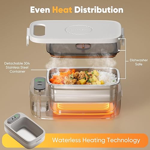 Miniatura 5 de Fiambrera eléctrica inalámbrica, 14000 mAh, recargable con calefacción, calentador de alimentos portátil de 1 litro con temporizador y ajustes de