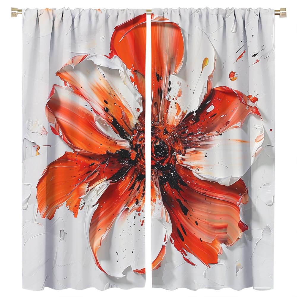 FYFMUSHE Watercolor Poppy Blackout Curtains Colorful Flowers Nature Plants Rod Pocket Window Drapes Room Darkening Curtains for Bedroom 180cm W x 160cm L