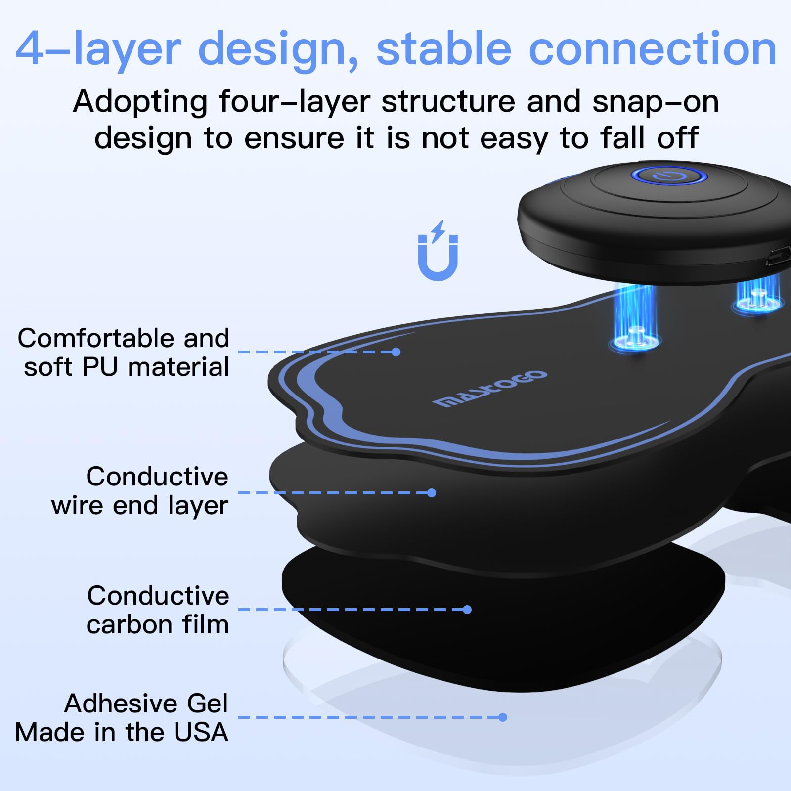 MASTOGO 8 Pcs Wireless TENS Unit Electrode Pads, with 3.5mm Snap Connector — Amazon image 6