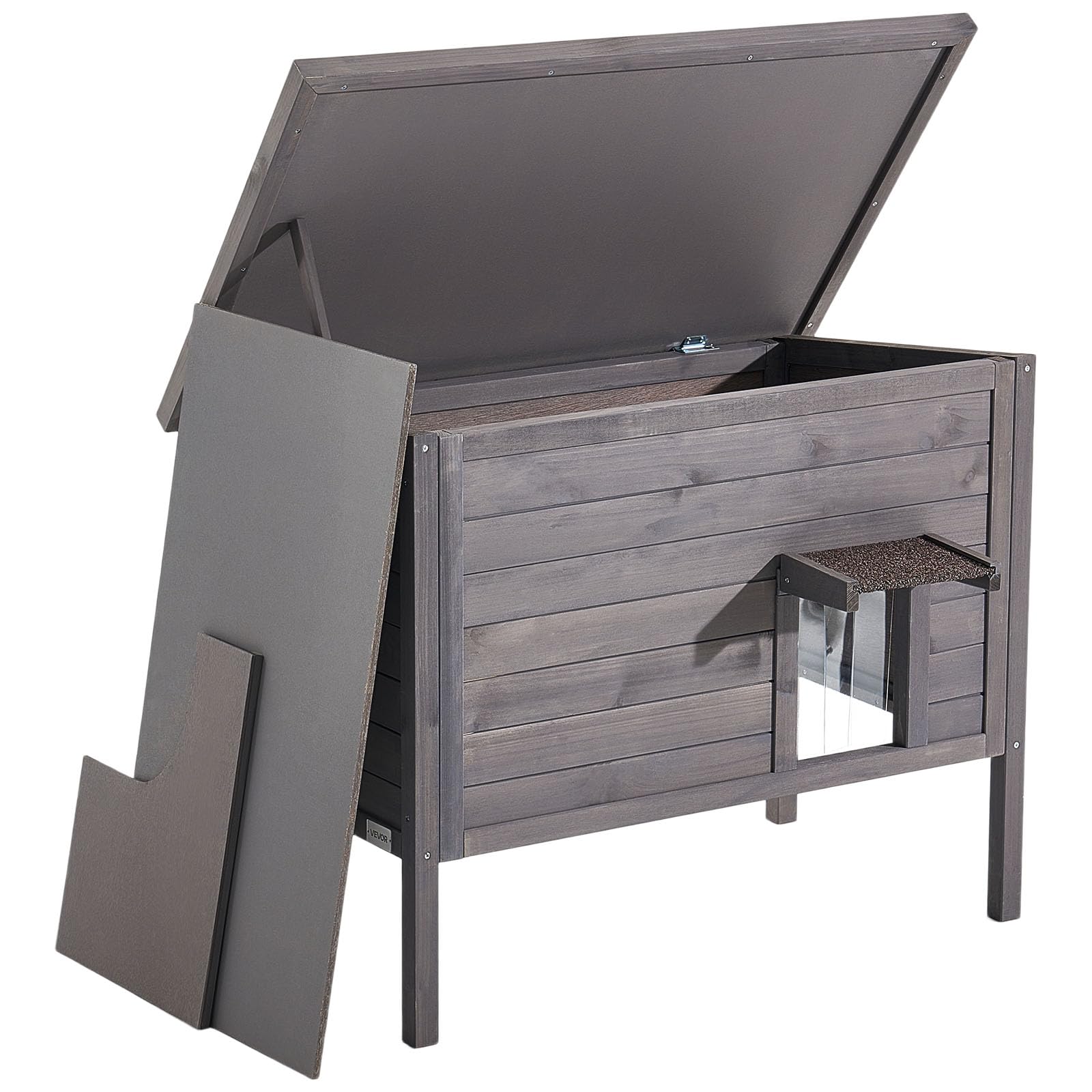 VEVOR Cuccia Riscaldata per Gatti, Rifugio Isolato Impermeabile in Legno da Esterno, con Cuscinetto Riscaldante, Porta a Battente e Tetto Apribile in Asfalto per 1-3 Gatti, 87 x 53,5 x 69 cm