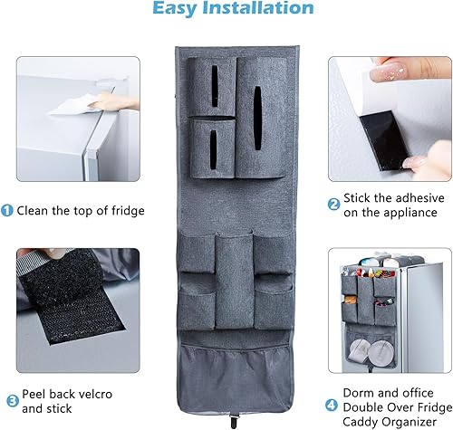 Miniatura 5 de Mini organizador de 65 x 12.5 pulgadas, organizador de almacenamiento sobre refrigerador con 16 bolsillos, sostiene artículos de despensa,