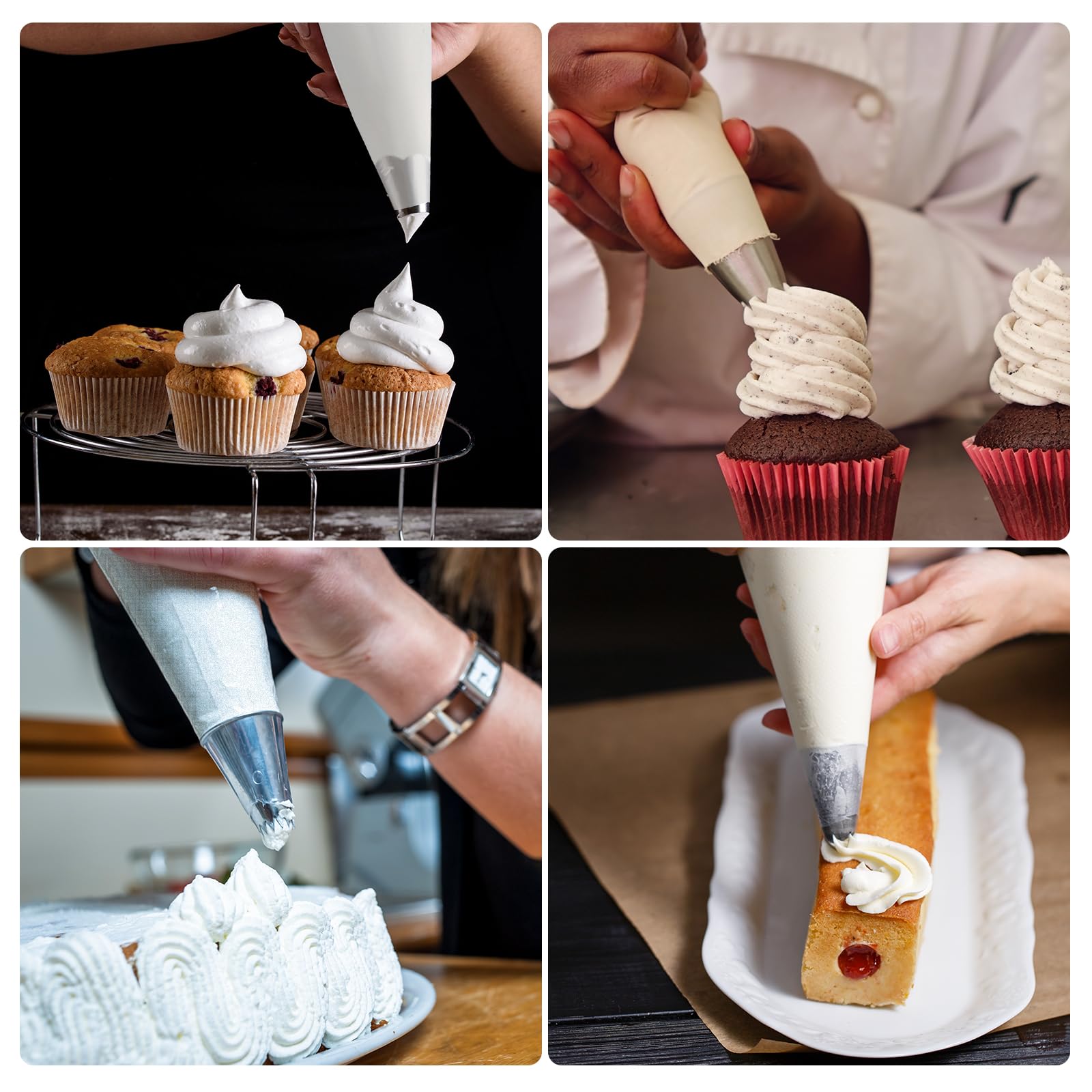 Paquete de 4 bolsas pasteleras reutilizables de 16 pulgadas, bolsas de tela de algodón con revestimiento de plástico, bolsas de glaseado profesionales sin puntas para decoración de pasteles, cupcakes