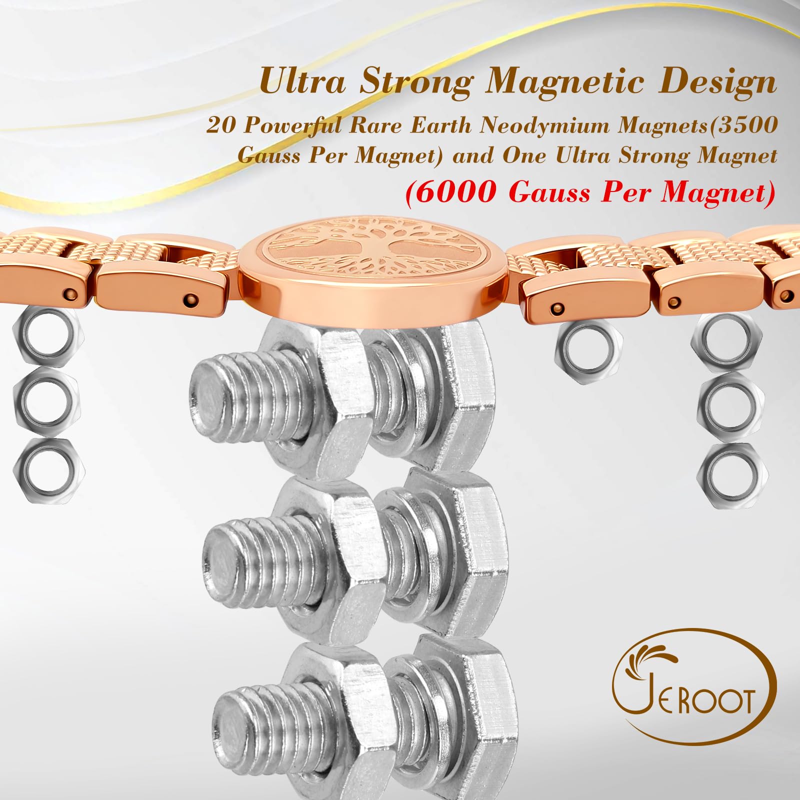 JEROOT Bracciale Magnetico Terapeutico ad Alta Potenza, Braccialetto Magnetico da Donna in Acciaio Inossidabile, Regolabile con strumento di rimozione