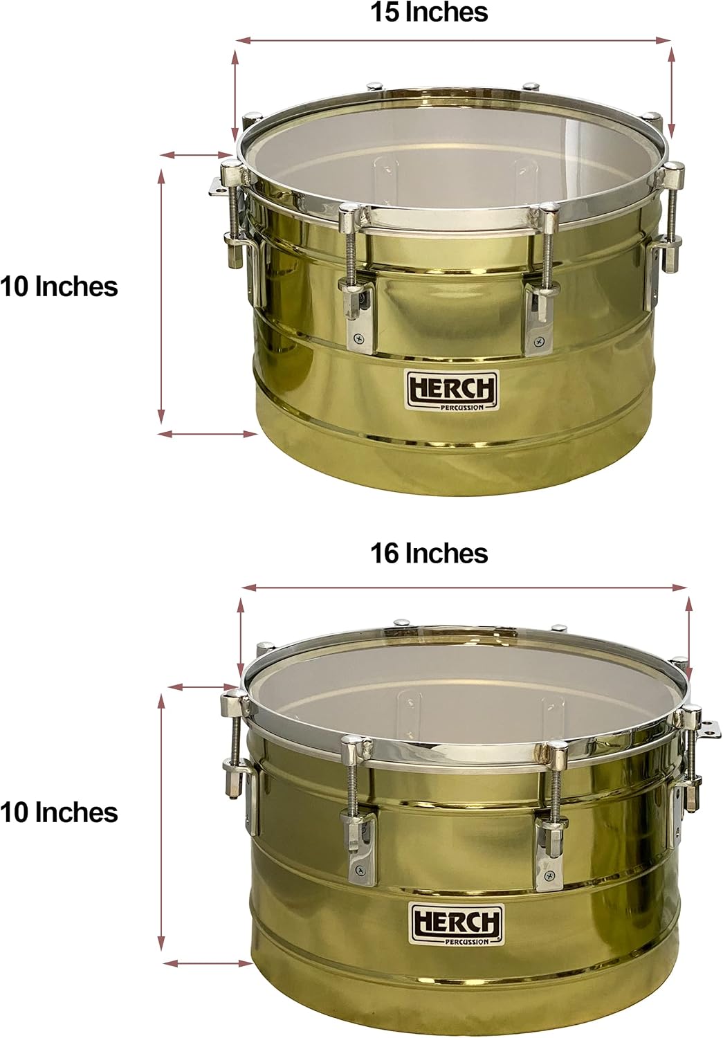 D'Luca made by Herch Timbales 15" & 16" Brass with Chrome Hardware with Stand