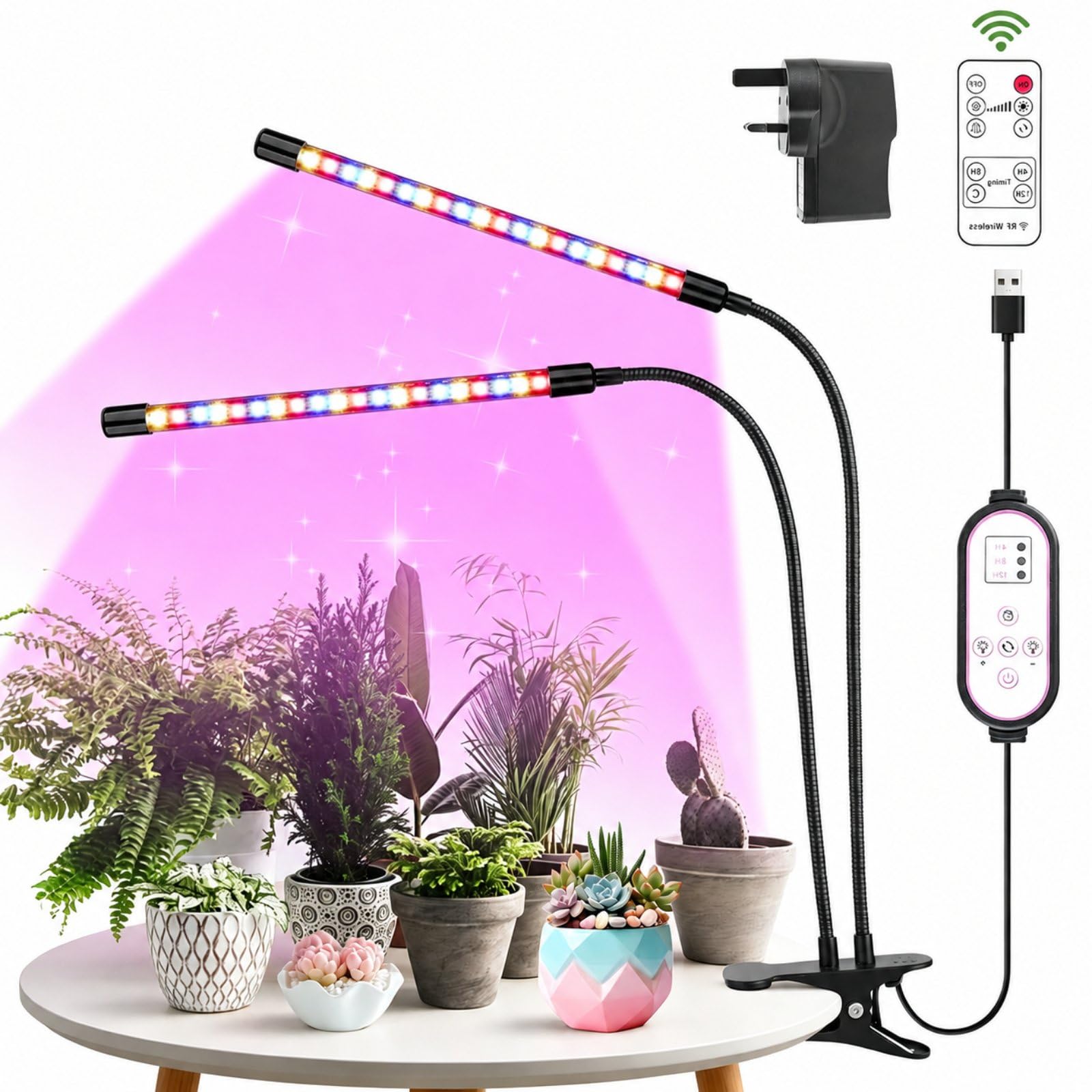 JADUFHU Grow Lights for Indoor Plants, Full Spectrum Plant Lamp with 40 LEDs and 2 Heads,3 Lighting Modes and 10-Level Dimming Grow Light with Timer for Seedlings and Succulents
