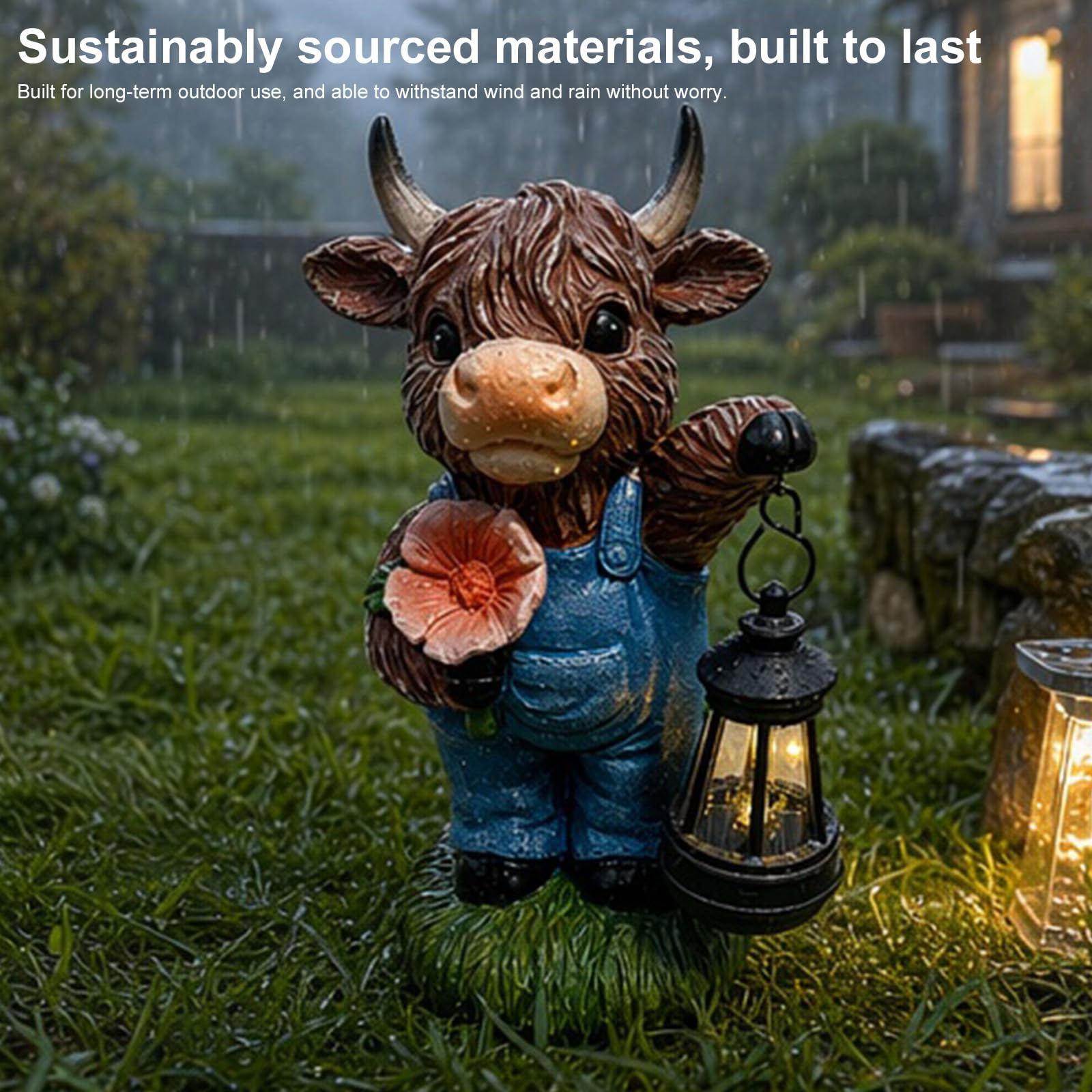 Statue di bestiame delle Highland, statuette illuminate a energia solare, divertente decorazione da giardino per cortile e patio, regali unici per gli amanti degli animali e spazi all'aperto