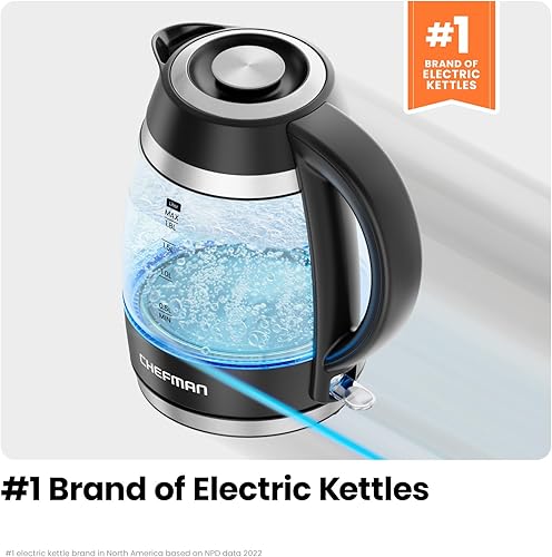 Miniatura 4 de Chefman Hervidor eléctrico, 1.8 L 1500 W, caldera de agua caliente, tapa extraíble para una fácil limpieza, apagado automático, protección contra