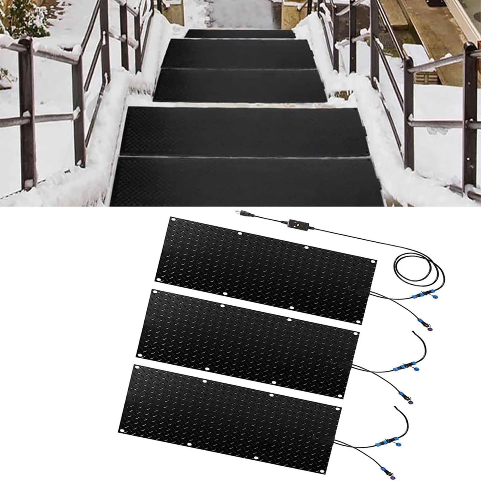 Tapis de Fonte de Neige électrique for escaliers extérieurs, allées et Portes - Antidérapant et imperméable(40x120cmx3Pcs)