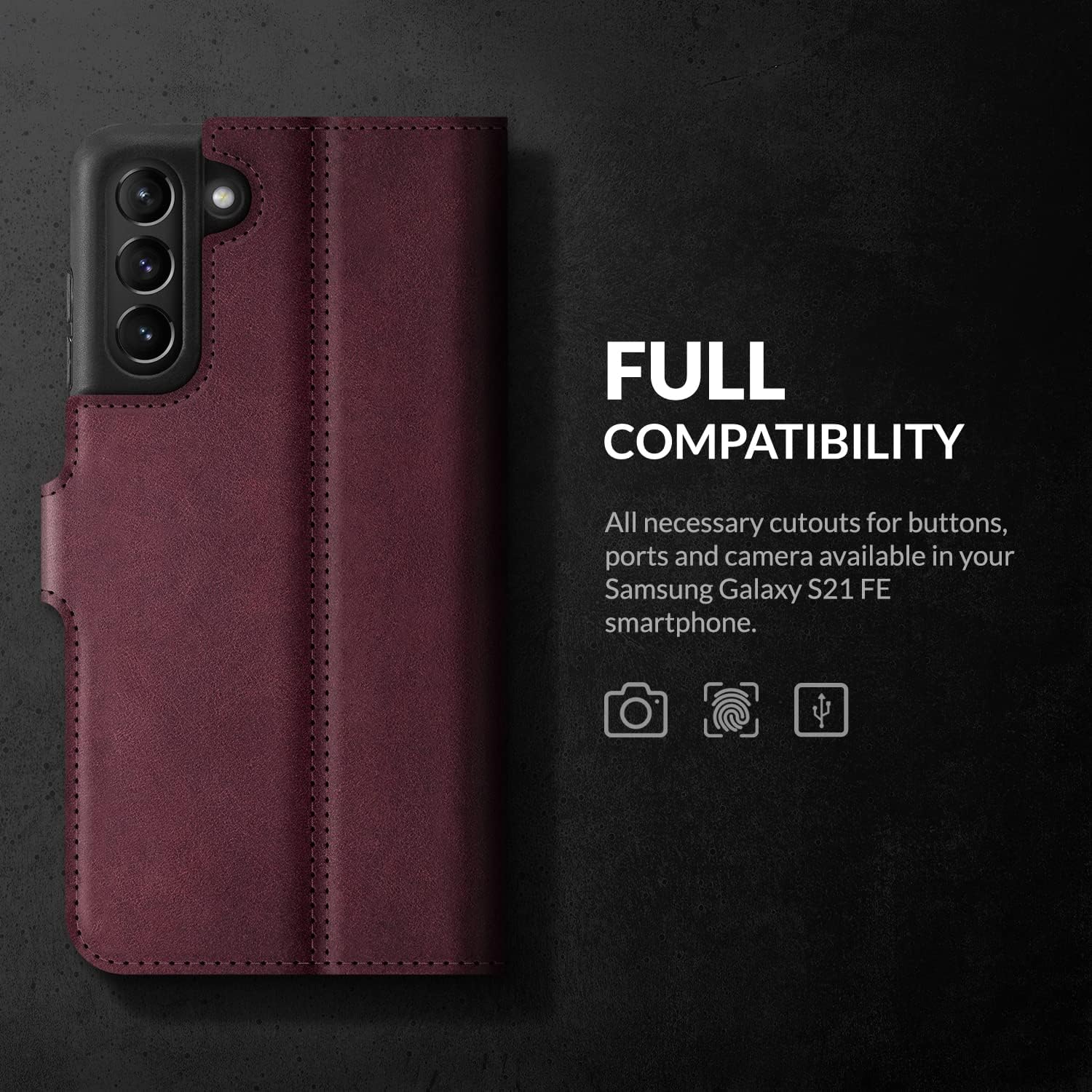 SURAZO Samsung S21 FE Case Wallet Leather Genuine - RFID 3 Card Slots & Cash Pocket - Secure Magnetic Closure Plus Stand Function - Flip Folio Cover - Only for Samsung S21 FE Screen Protector