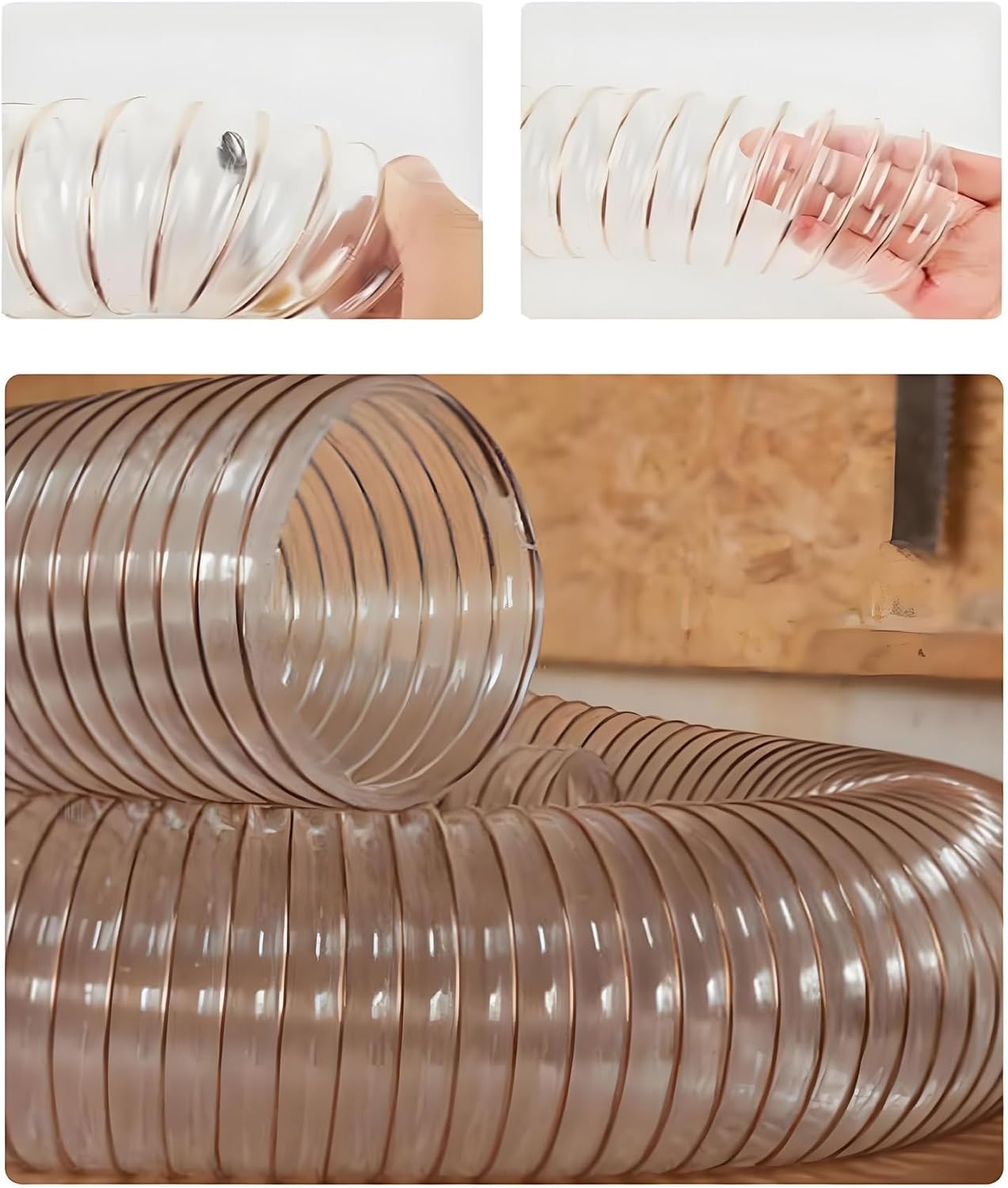 Flexible PU Dust Collection Hose with Steel Wire Support - 1.6in Diameter, Durable & Stable, Ideal for Woodworking, Shop Vacuum, Dust Extraction System