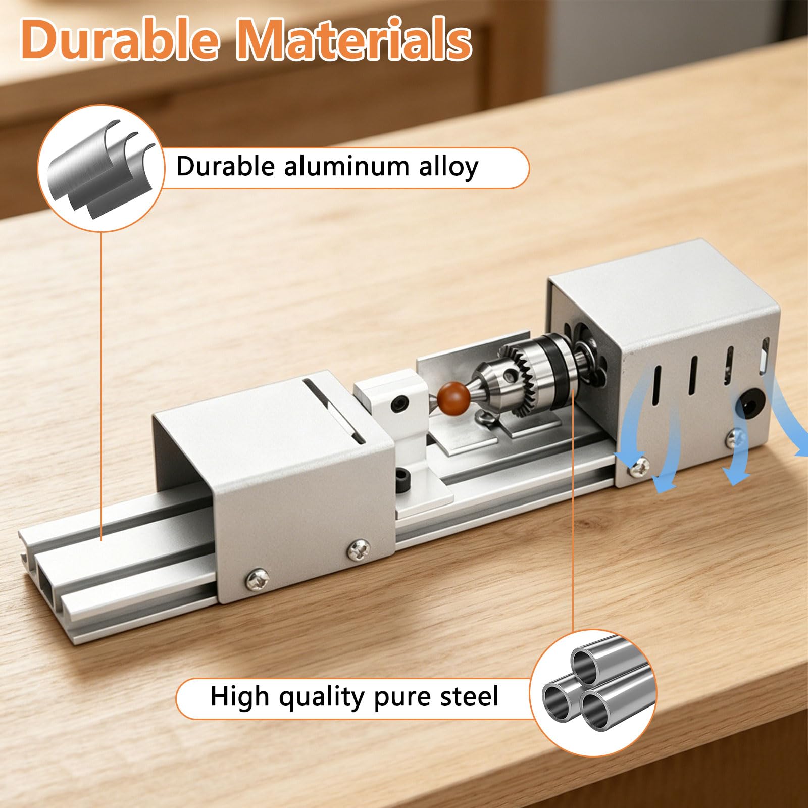 Mini Drehbank, 96W Drechselbank, 4000-9000rpm Präzise Drehbank, 7 Geschwindigkeiten, Klemmbereich von 0.6-6mm, Metall Kleine Drehbank für Dreh, Schleifen und Polieren