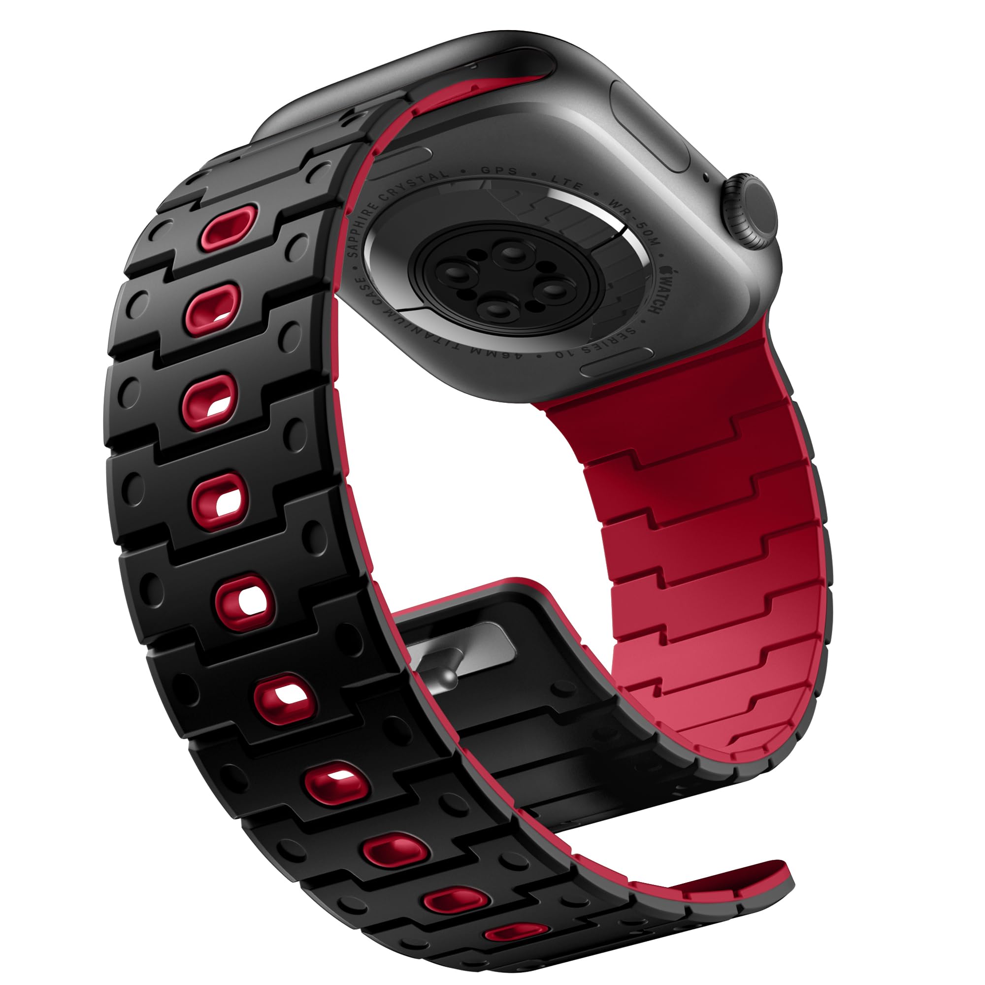 [Bandletic]アップルウォッチ用 バンド - Apple Watch対応バンド N52強力磁石搭載 軽量シリコン素材 防水防塵 レトロモダンデザイン 49mm/46mm/45mm/44mm/42mm対応 5.5-8.3インチ調整可能 スポーツバンド メンズ レディース ギフト プレゼント