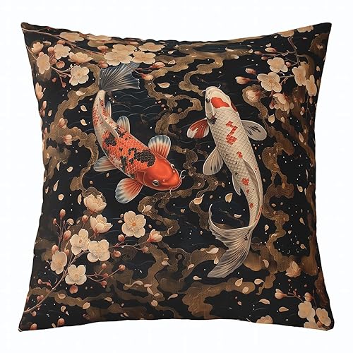 Erosebridal Koi Fish Throw Pillow Cover Cherry Blossom Pillow Cover