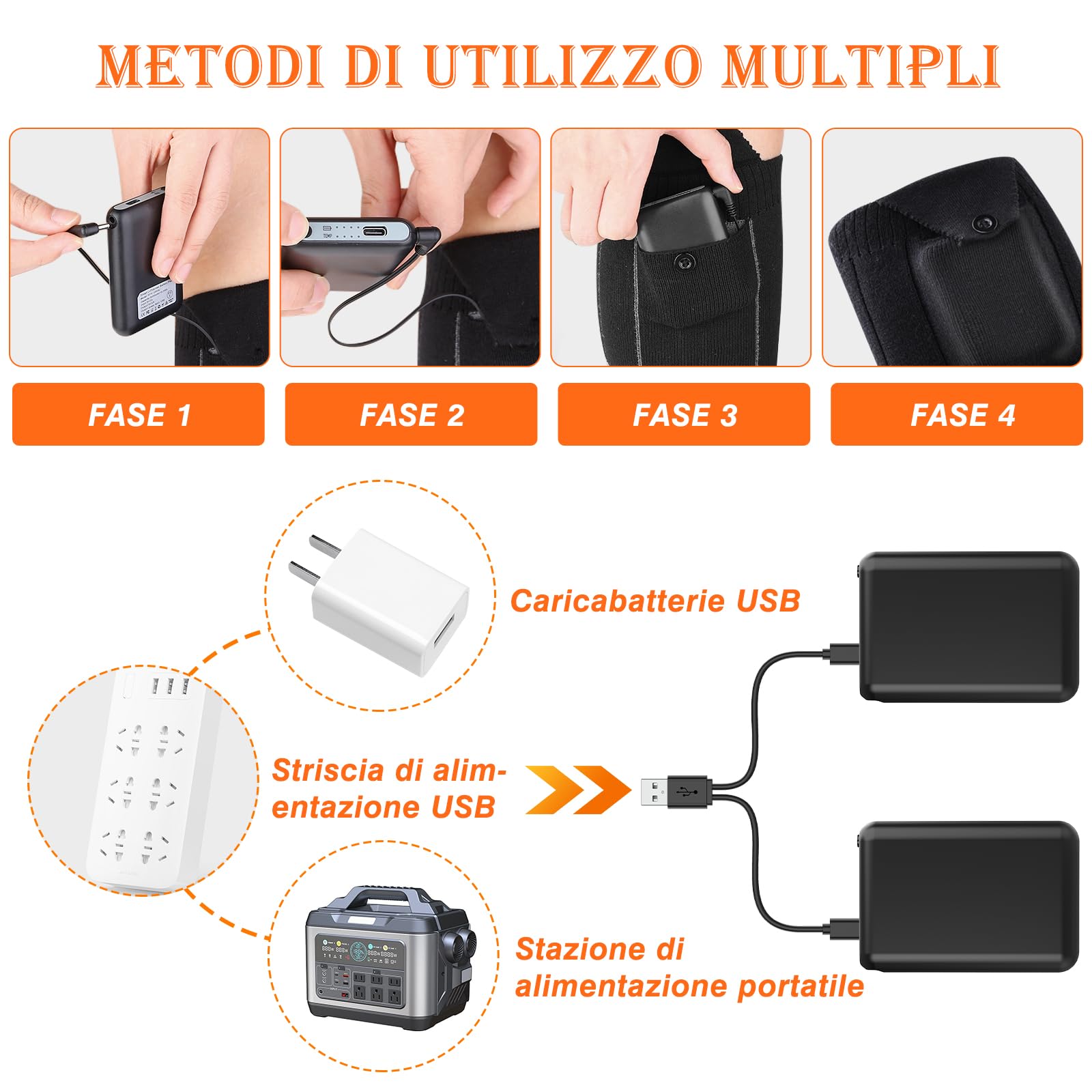 2023 Calze Riscaldate a Batteria Ferdiiz, 2 x 6000mAh/5V Max. 14 Ore Inverno Ricaricabili Calzini USB Riscaldati Scaldapiedi Elettrico Calze al ginocchio con 4 Temperature per l'intero Plantare