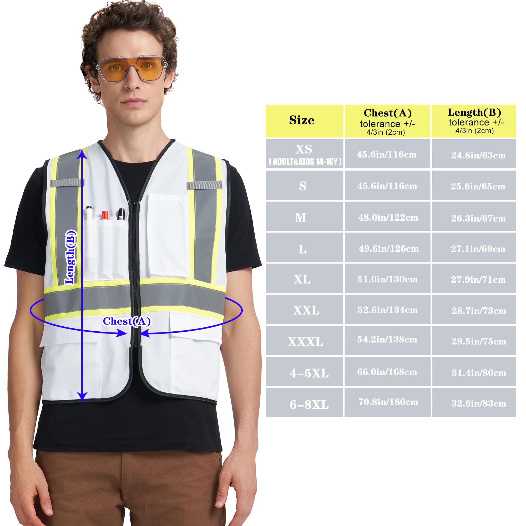 A-KSAFETY - Chaleco reflectante para hombre y mujer, con bolsillos y cremallera