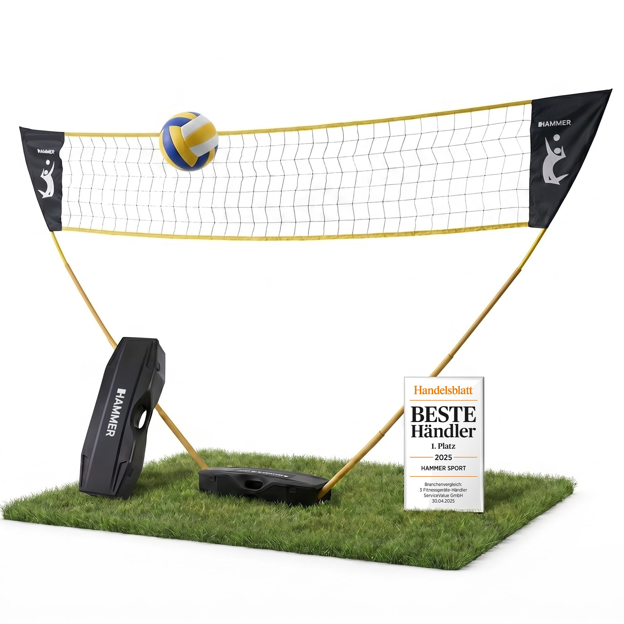 HAMMER Volleyball Netz Set - Volleyball-Set mit Tragekoffer, Pfostenständer, Courtline und Bodenheringe, Leichter Aufbau, Volleyball-Zubehör Spaß für jung und alt