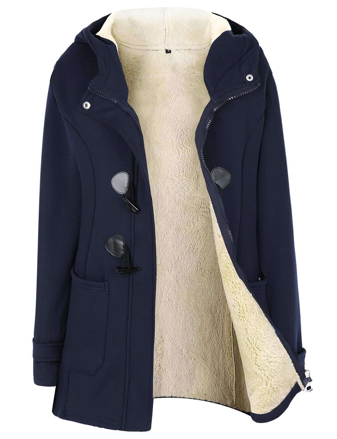 Gihuo Winter Jackets for Women Sherpa Lined Jacket Women Duffle Toggle Coat Hooded Fleece Jacket