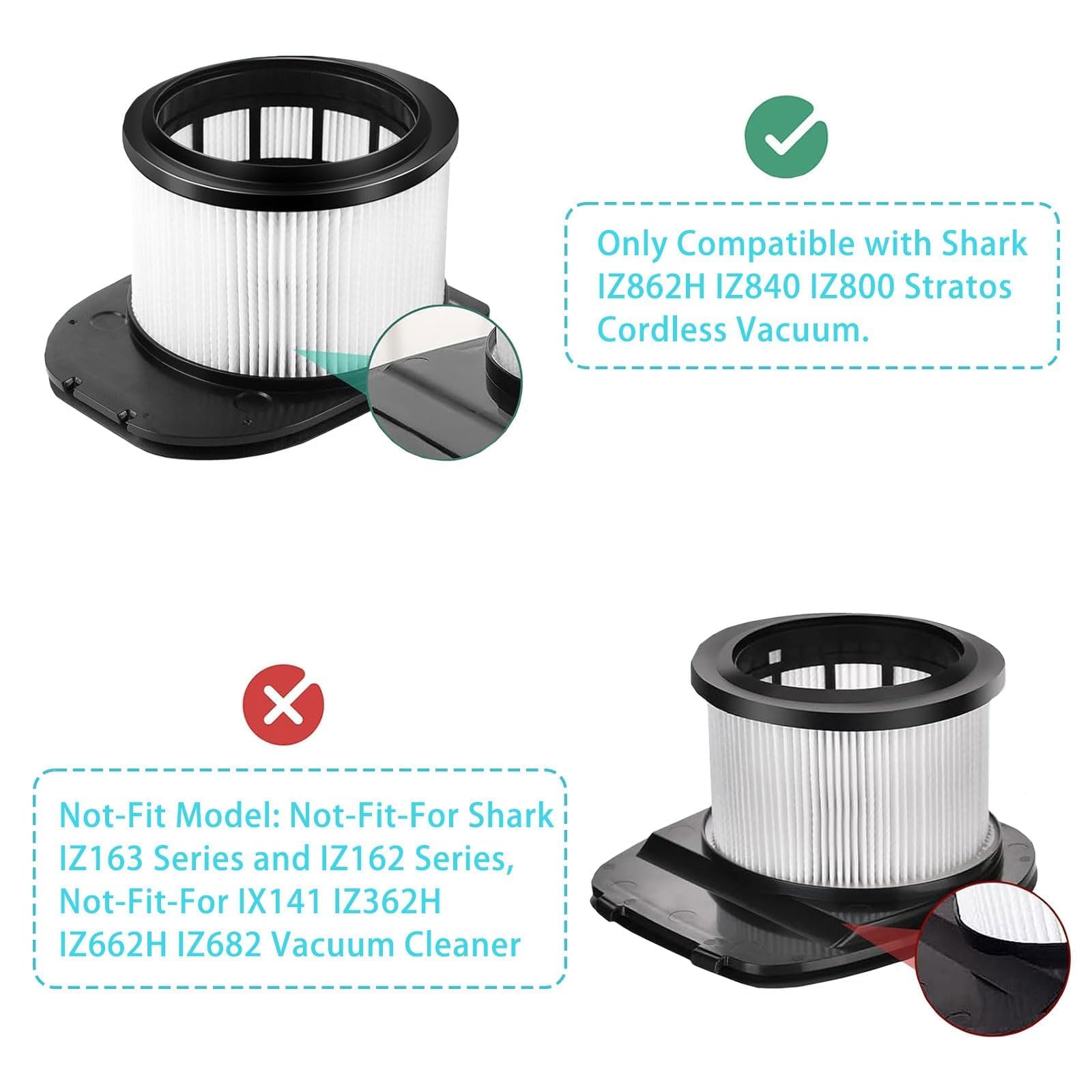 IZ862H Filtre de rechange pour aspirateur sans fil Shark IZ862H Stratos, convient pour aspirateur vertical Shark IZ862H (lot de 2 filtres HEPA, lot de 4 filtres en mousse et en feutre, lot de 2