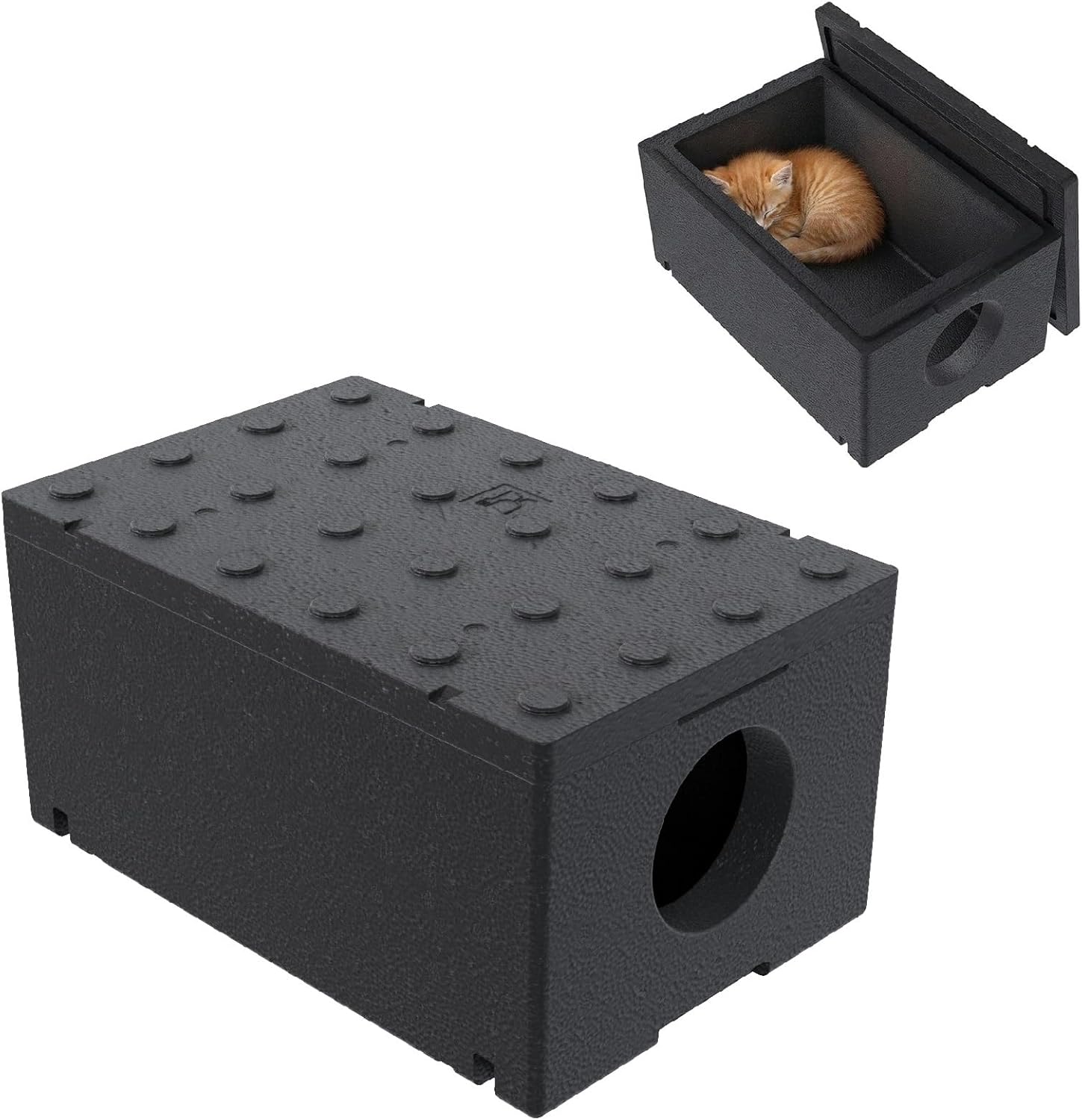 QLS Polystyrol-Katzenhaus – 60 x 40 x 27 cm, isoliertes, wetterfestes Schutzhaus für den Außenbereich, Schwarz QLS Polystyrol-Katzenhaus – 60 x 40 x 27 cm, isoliertes, wetterfestes Schutzhaus für den Außenbereich, Schwarz