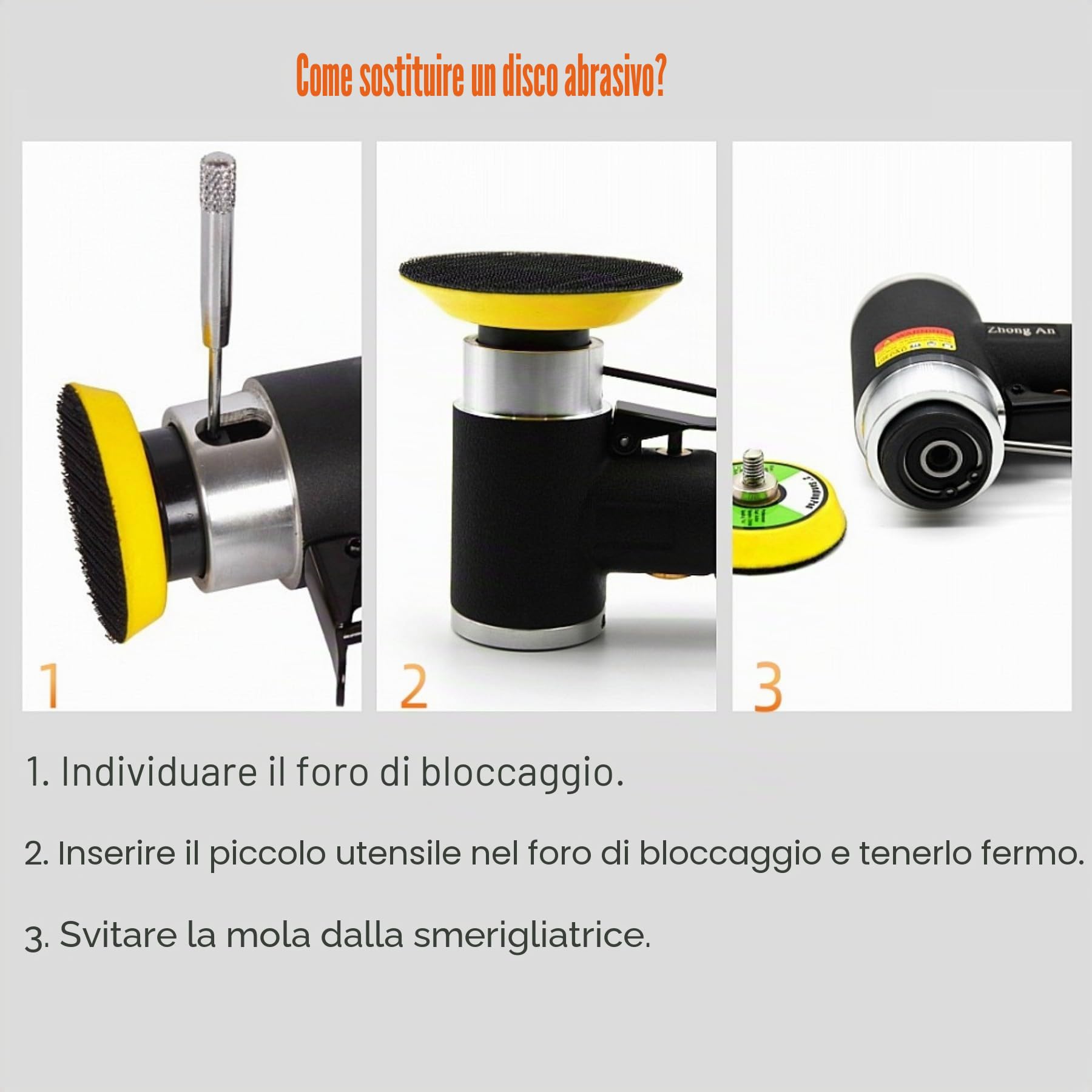 Mini levigatrice orbitale ad aria compressa, levigatrice oscillante, lucidatrice, alta velocità 12000 RPM, levigatrice con platorelli da 50 mm e 75 mm, nero